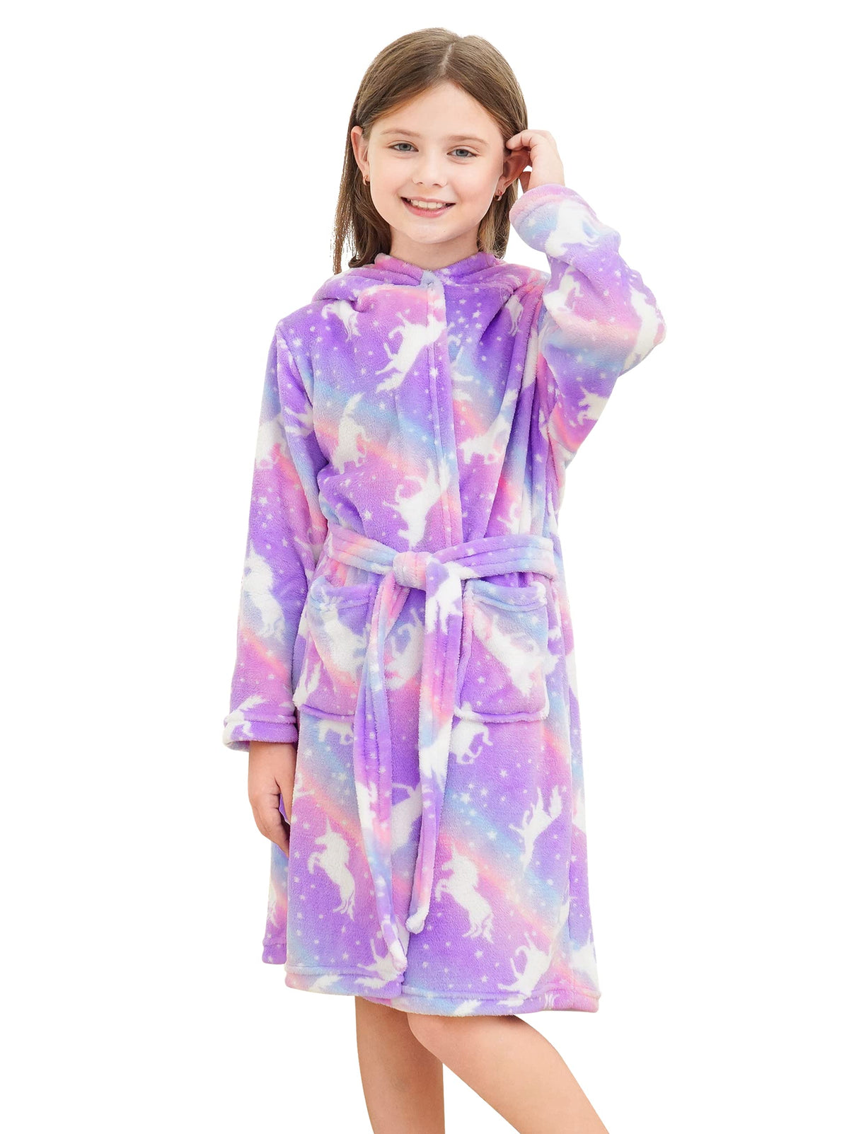 Doctor Unicorn Soft Hooded Rainbow Bathrobe Sleepwear for Girls