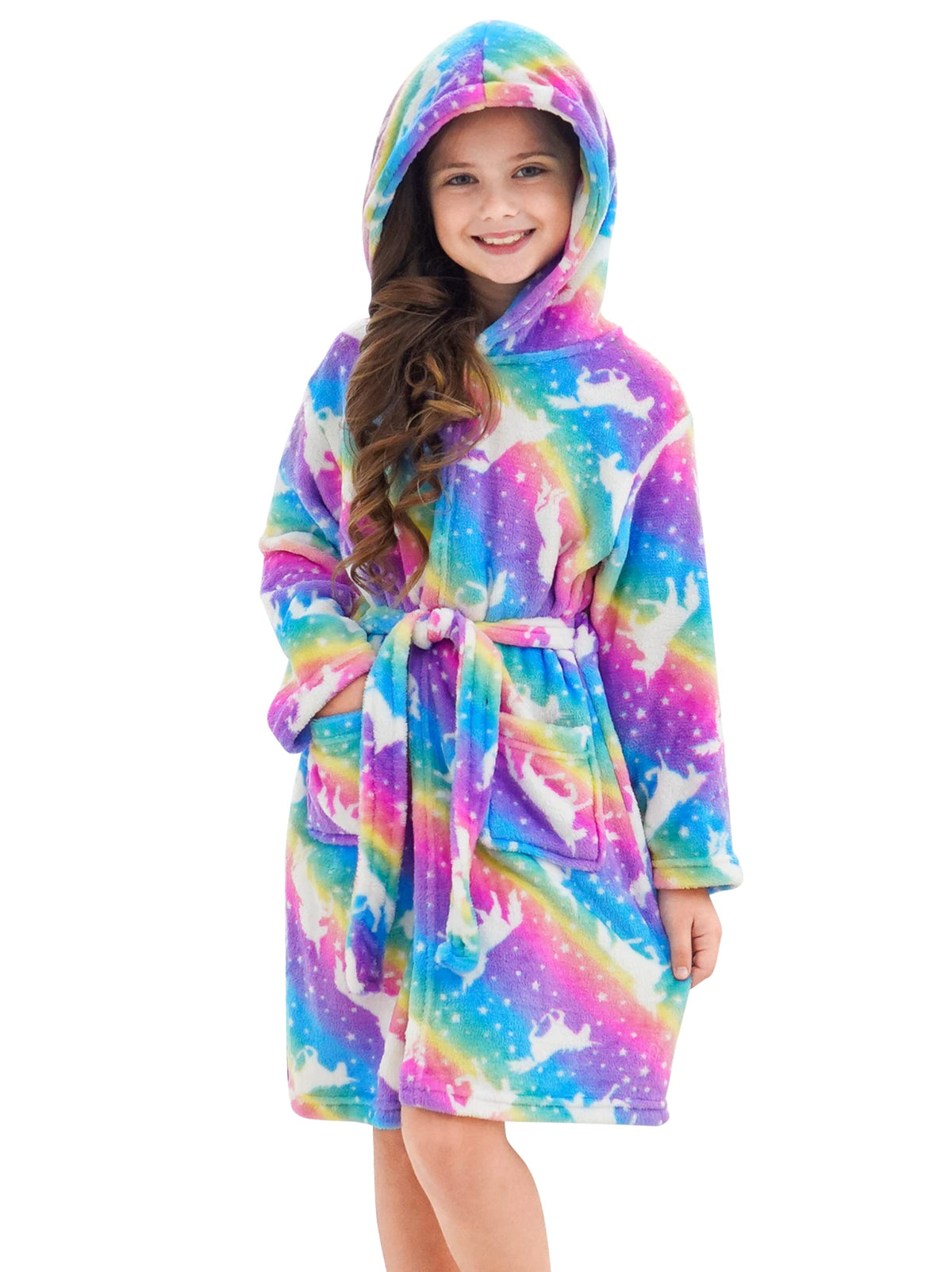 Doctor Unicorn Soft Hooded Rainbow Bathrobe Sleepwear for Girls