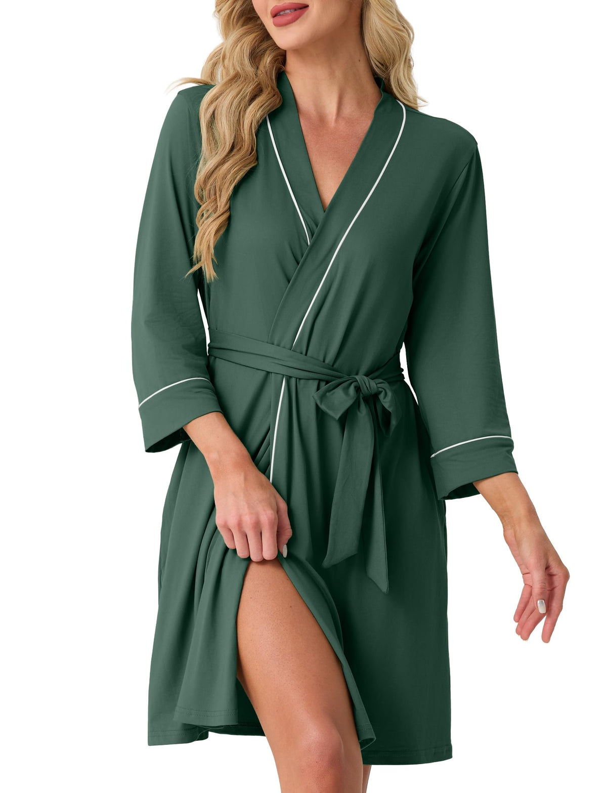 PrinStory Womens Robe Knee Length Soft Knit Bathrobe S-2XL