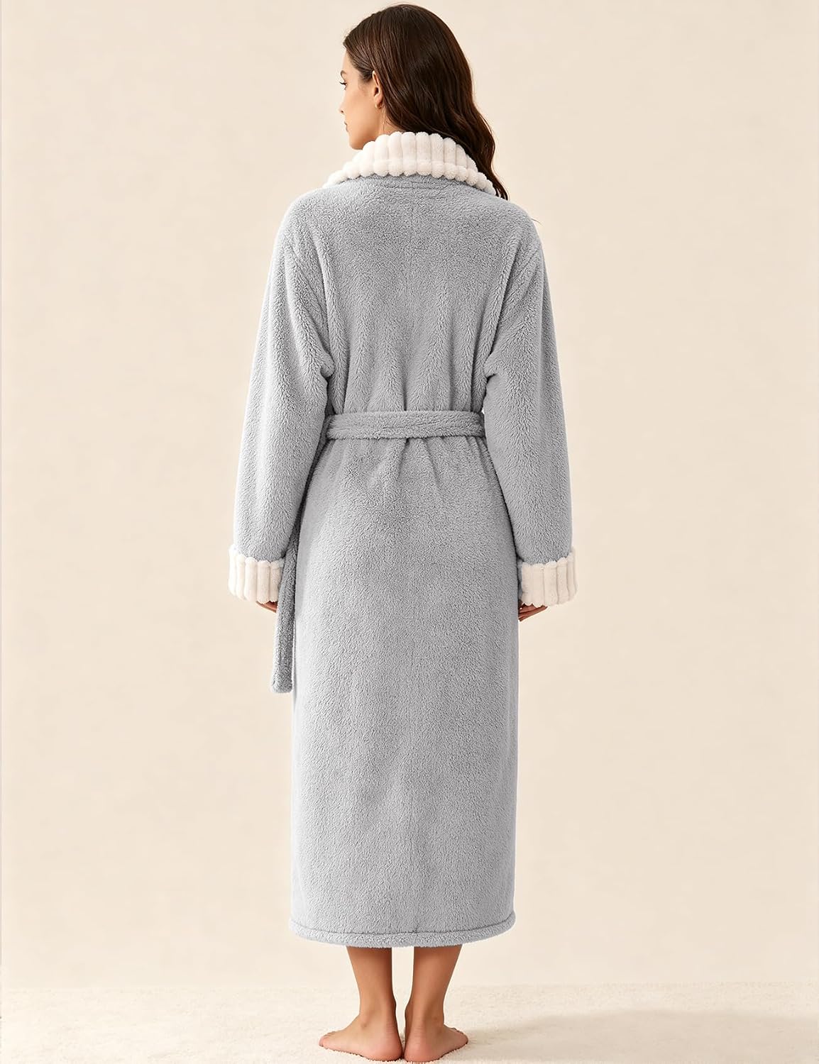 Kissonic Womens Long Bath Robe Plush Warm Fluffy Fleece Bathrobes