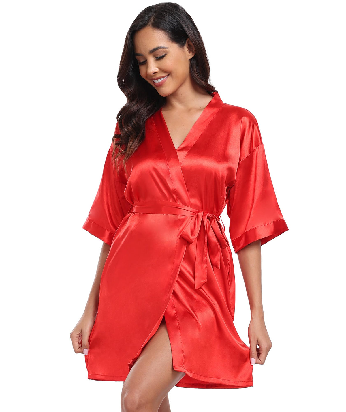 VOGUEMAX Womens Short Kimono Robe Bride Bridesmaids Wedding Satin Bathrobe