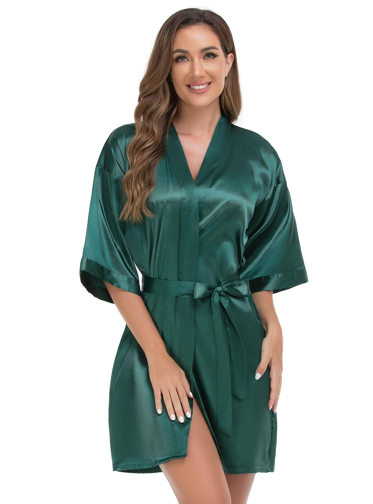 VOGUEMAX Womens Short Kimono Robe Bride Bridesmaids Wedding Satin Bathrobe