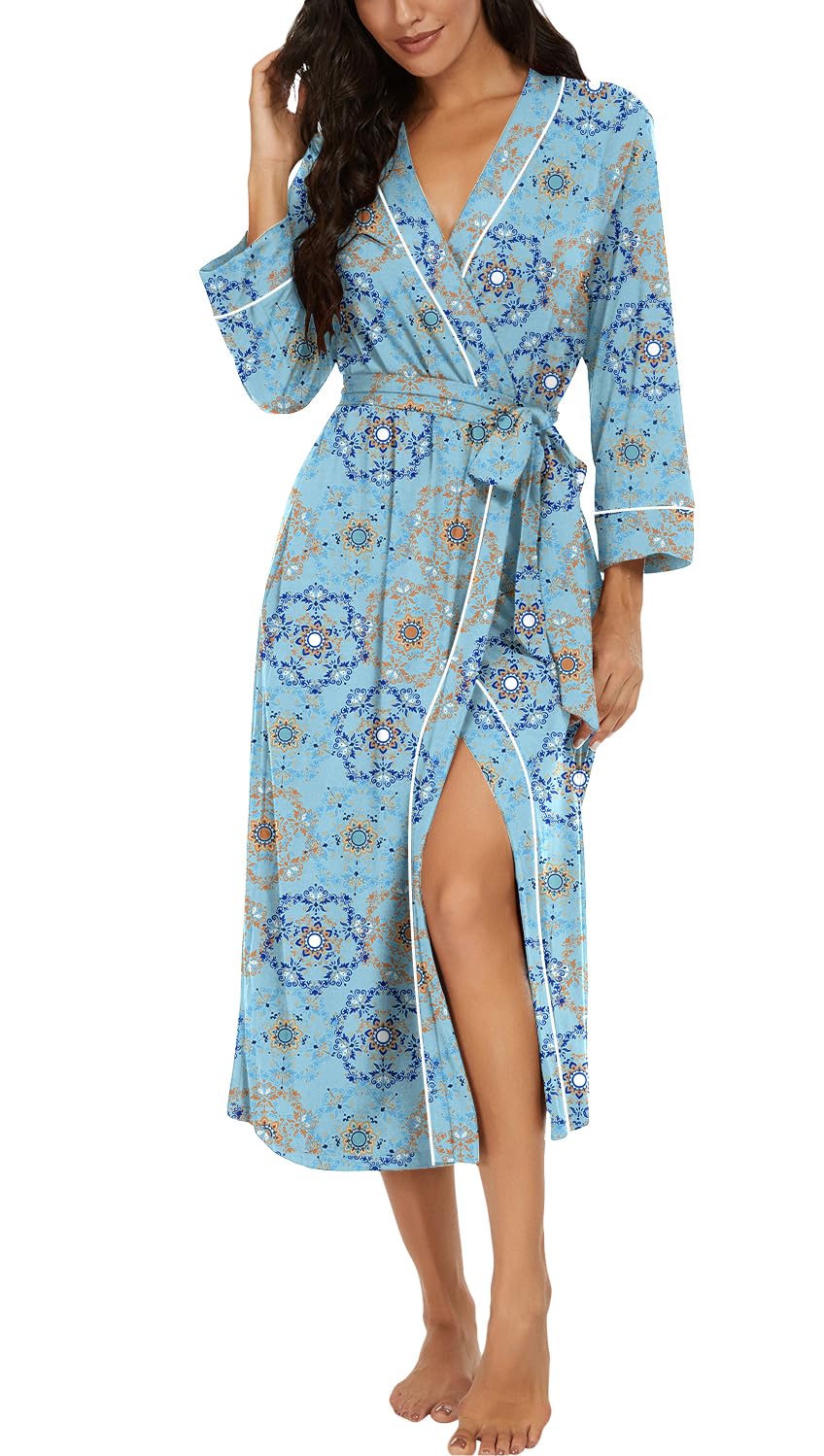PrinStory Robes for Women 3/4 Sleeve Long Bath Robe XS-4XL