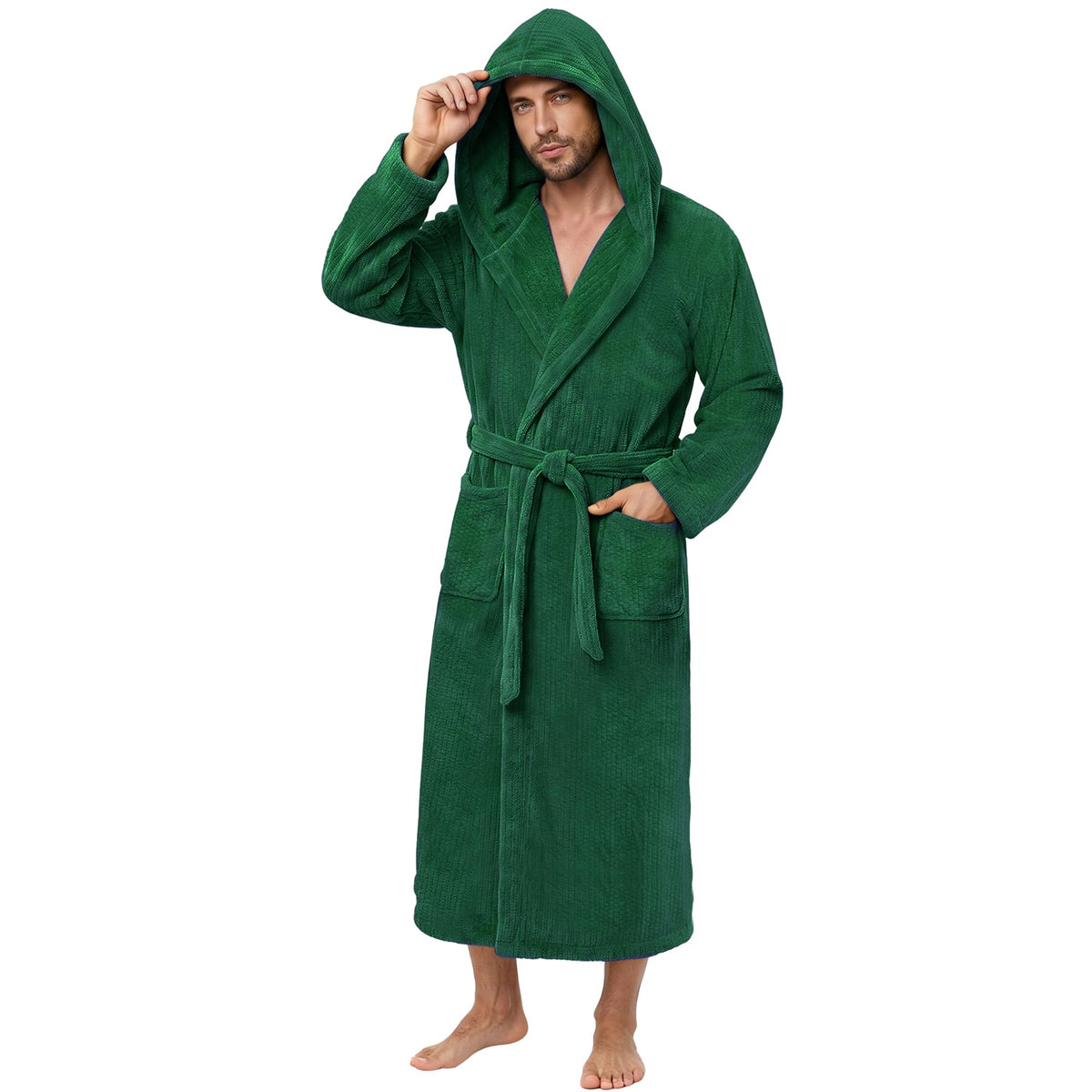 PJGGZ Men's Bathrobes with Hood, Soft Long Towel Robe for Men - Super Absorbent Quick Dry yet Warm