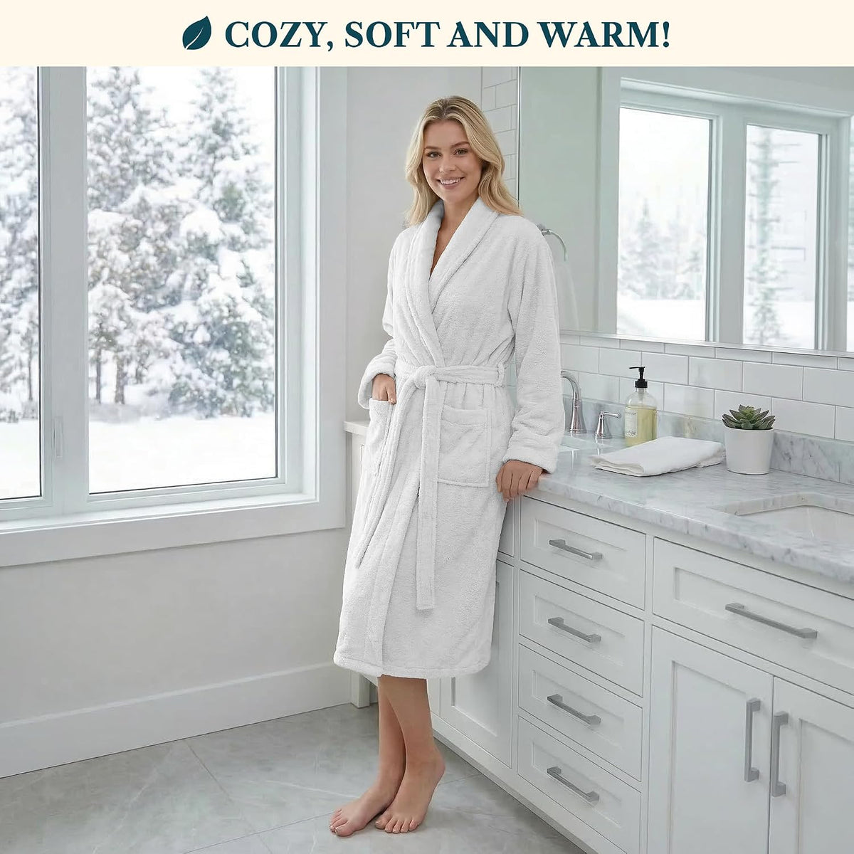 PAVILIA Womens Robe Fleece Plush Soft, Fluffy Fuzzy Cozy Warm Bathrobe