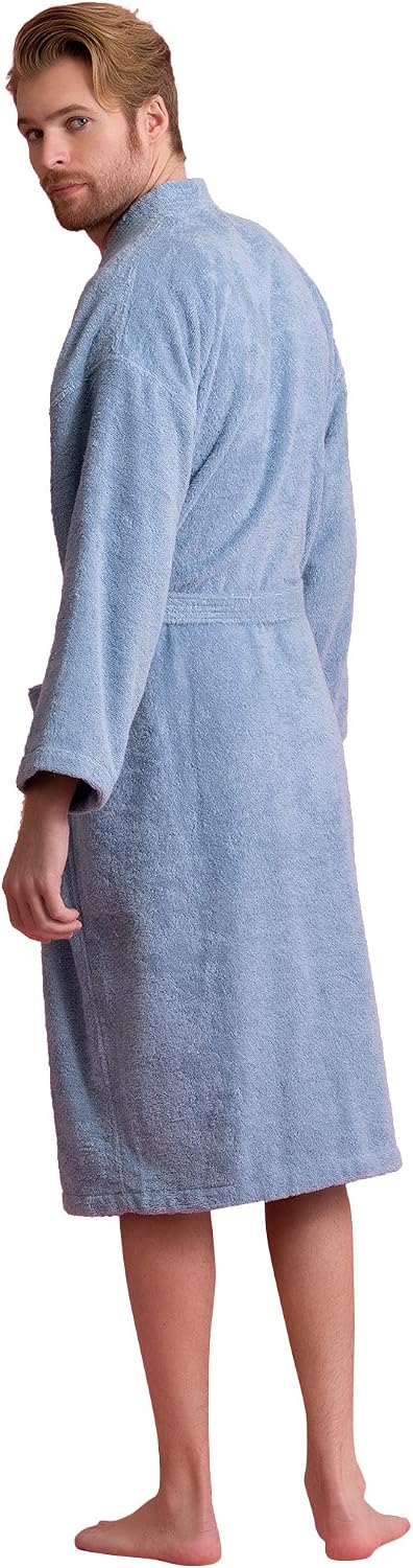Men's Turkish Terry Kimono Style Bathrobe - 100% Cotton Robe for Men - Comfortable & Absorbent - Soft & Cozy Wear