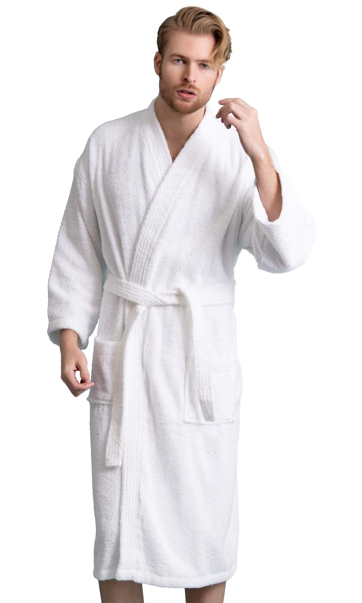 Men's Turkish Terry Kimono Style Bathrobe - 100% Cotton Robe for Men - Comfortable & Absorbent - Soft & Cozy Wear