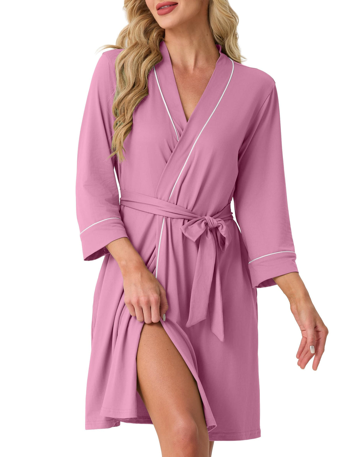 PrinStory Womens Robe Knee Length Soft Knit Bathrobe S-2XL