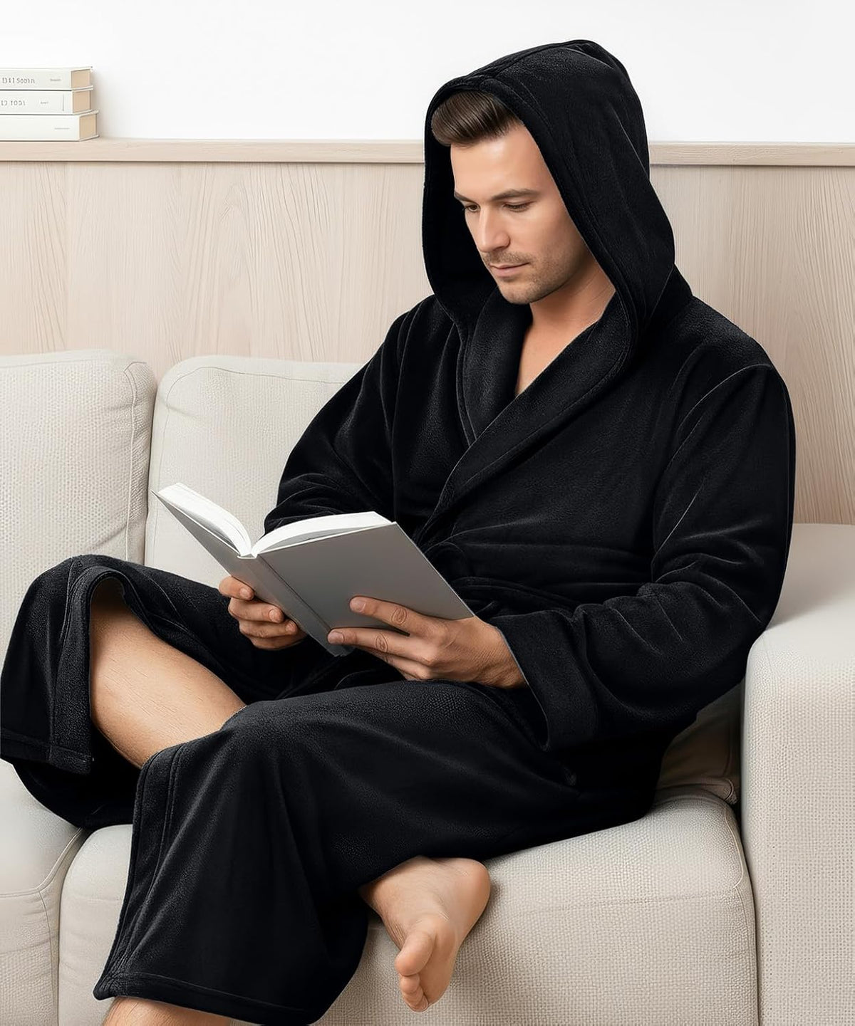 Luxury Ultra Soft Mens Robe with Hood Plush Fleece Long Bathrobe