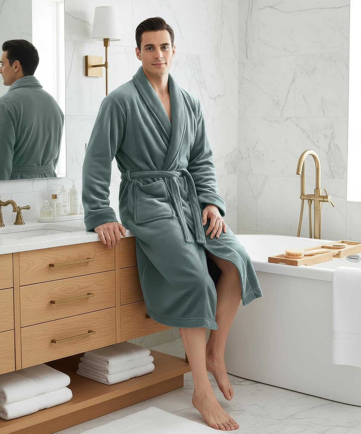 Luxury Ultra Soft Mens Robe Plush Fleece Long Bathrobe