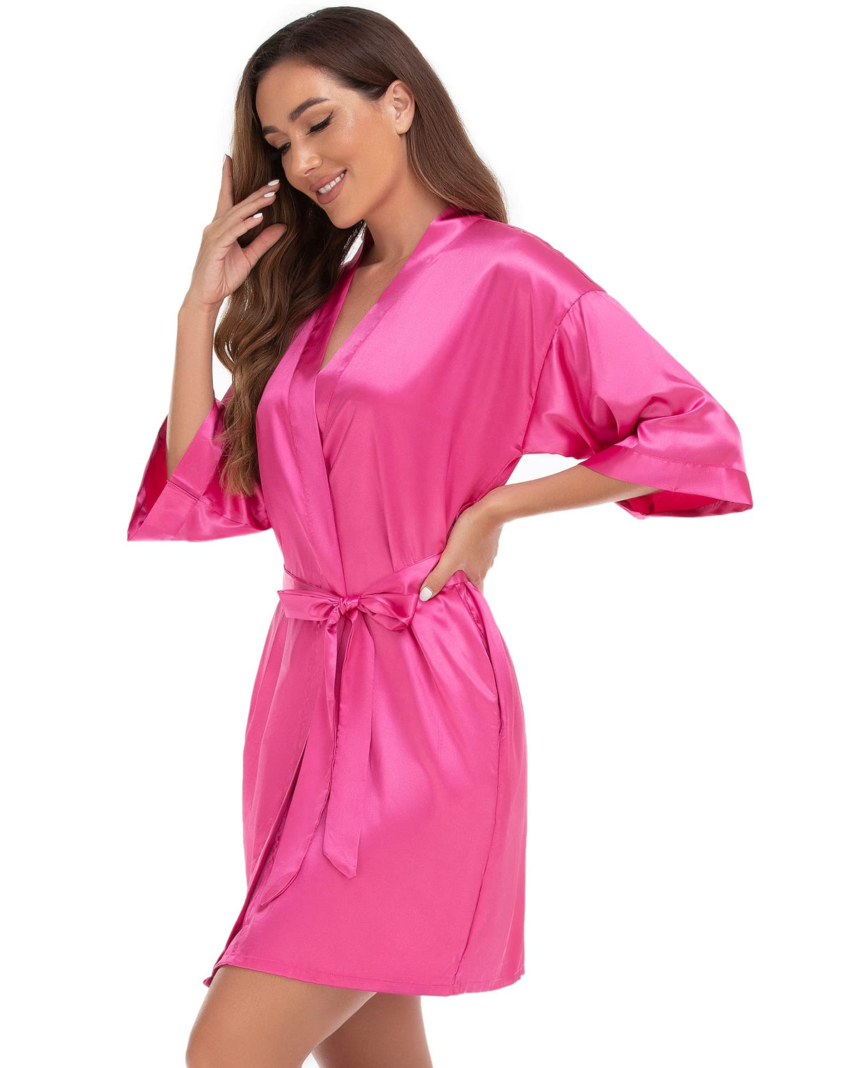 VOGUEMAX Womens Short Kimono Robe Bride Bridesmaids Wedding Satin Bathrobe