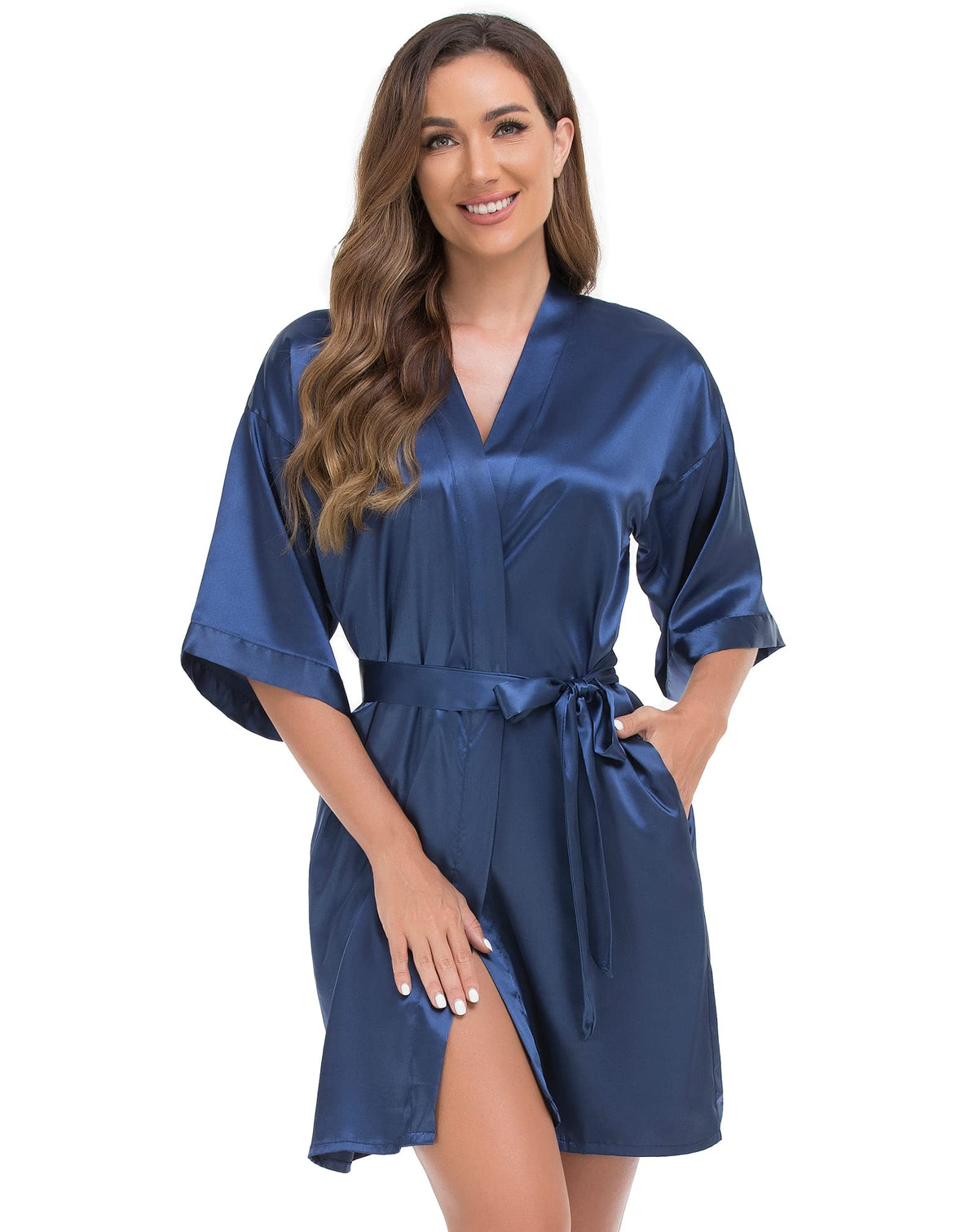 VOGUEMAX Womens Short Kimono Robe Bride Bridesmaids Wedding Satin Bathrobe