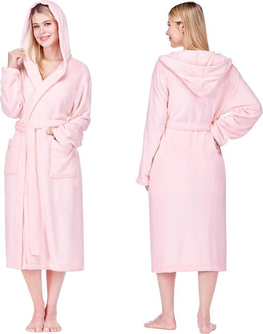 PAVILIA Womens Hooded Fleece Robe, Soft Plush Long Bathrobe with Hood