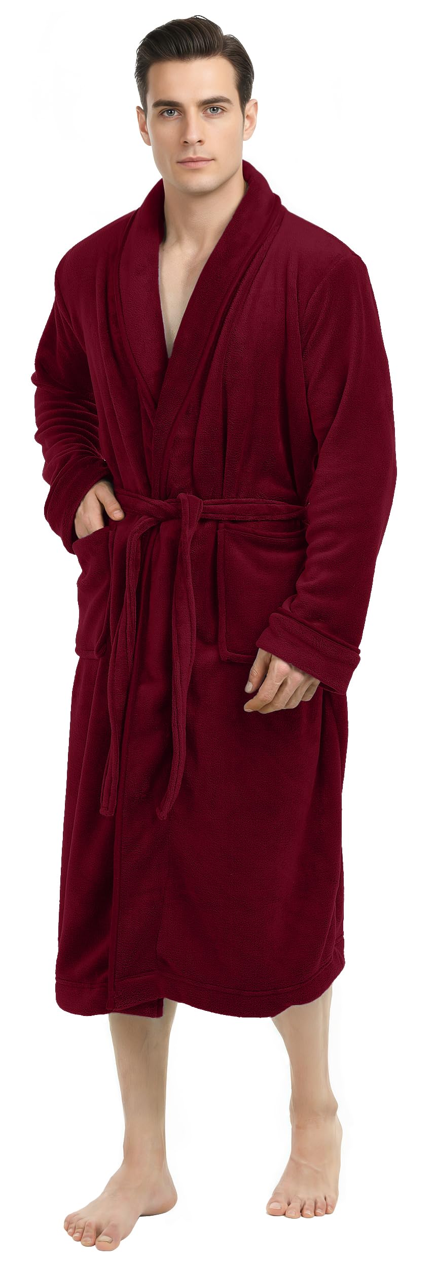Luxury Ultra Soft Mens Robe Plush Fleece Long Bathrobe