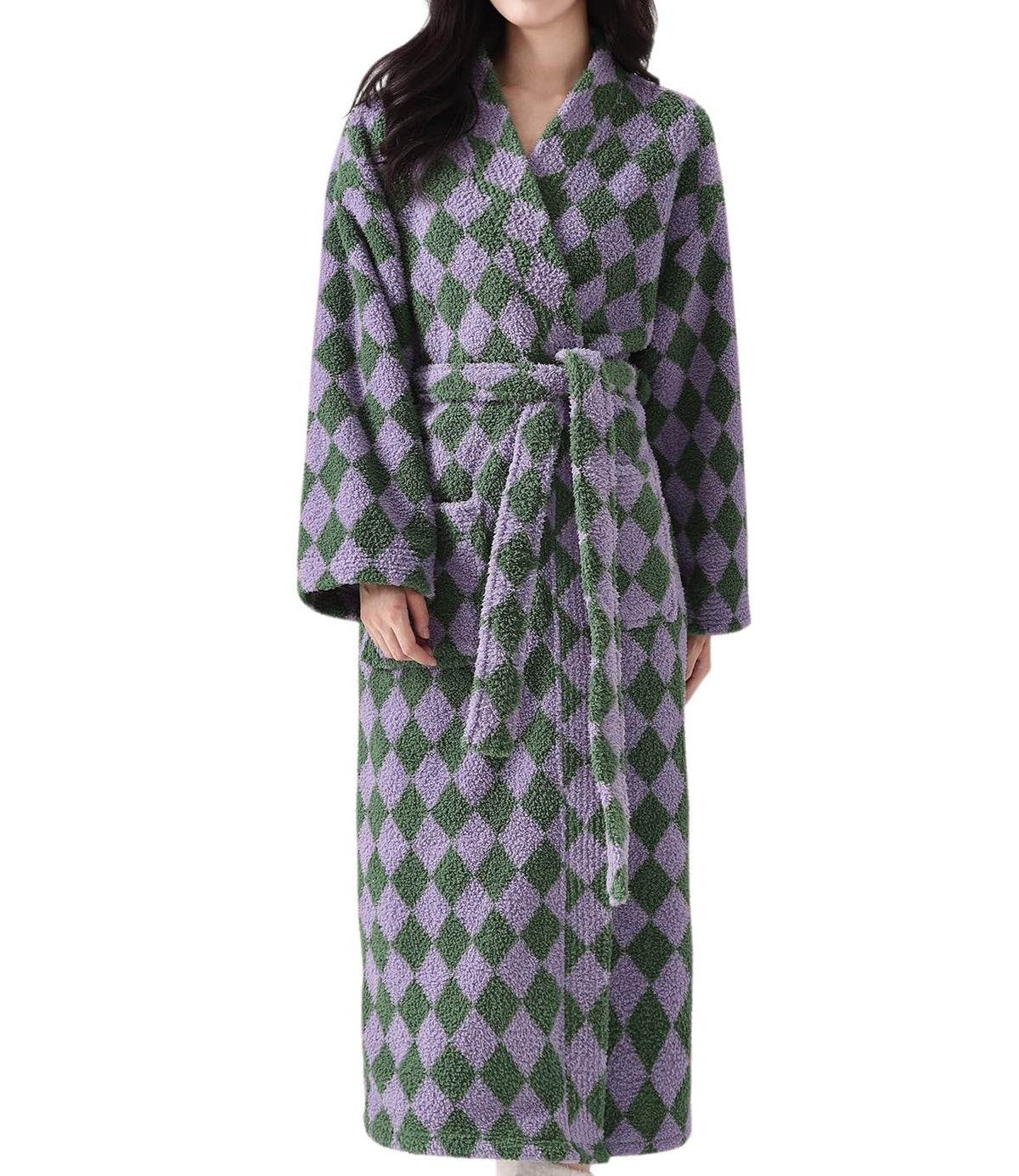 Women's Striped Plush Robe Long Soft Fluffy Bathrobe