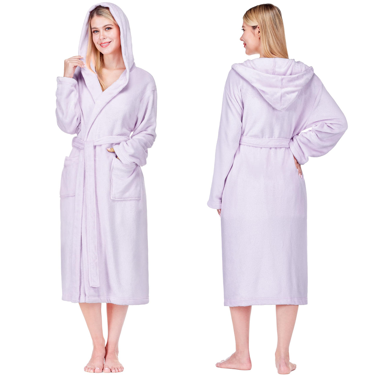 PAVILIA Womens Hooded Fleece Robe, Soft Plush Long Bathrobe with Hood