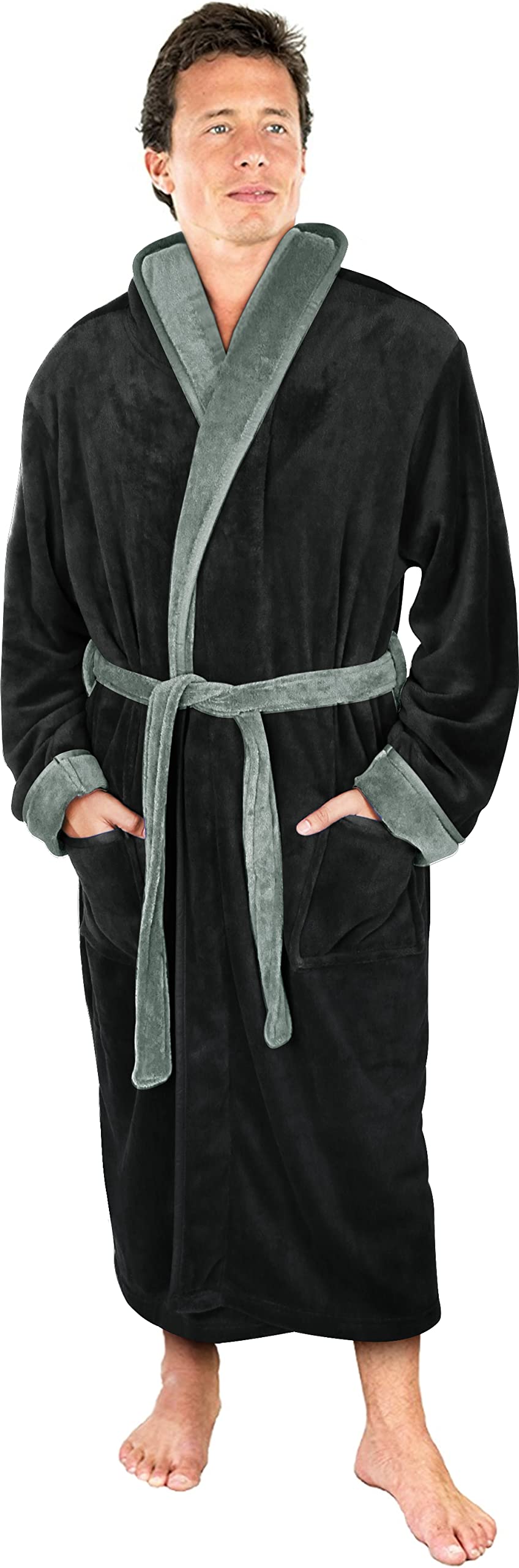 Luxury Ultra Soft Mens Robe Plush Fleece Long Bathrobe