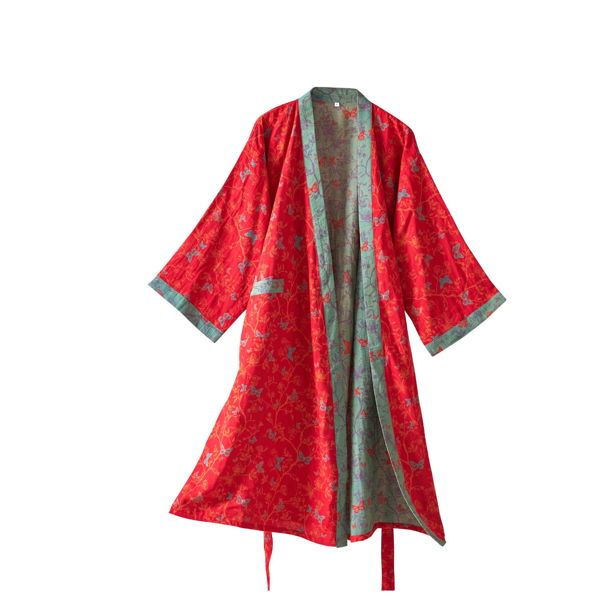 100% Cotton Gauze Ginkgo Leaf Kimono Robe, Long Knit Loose Loungewear Bathrobe Nightgown Ladies Sleepwear for Women