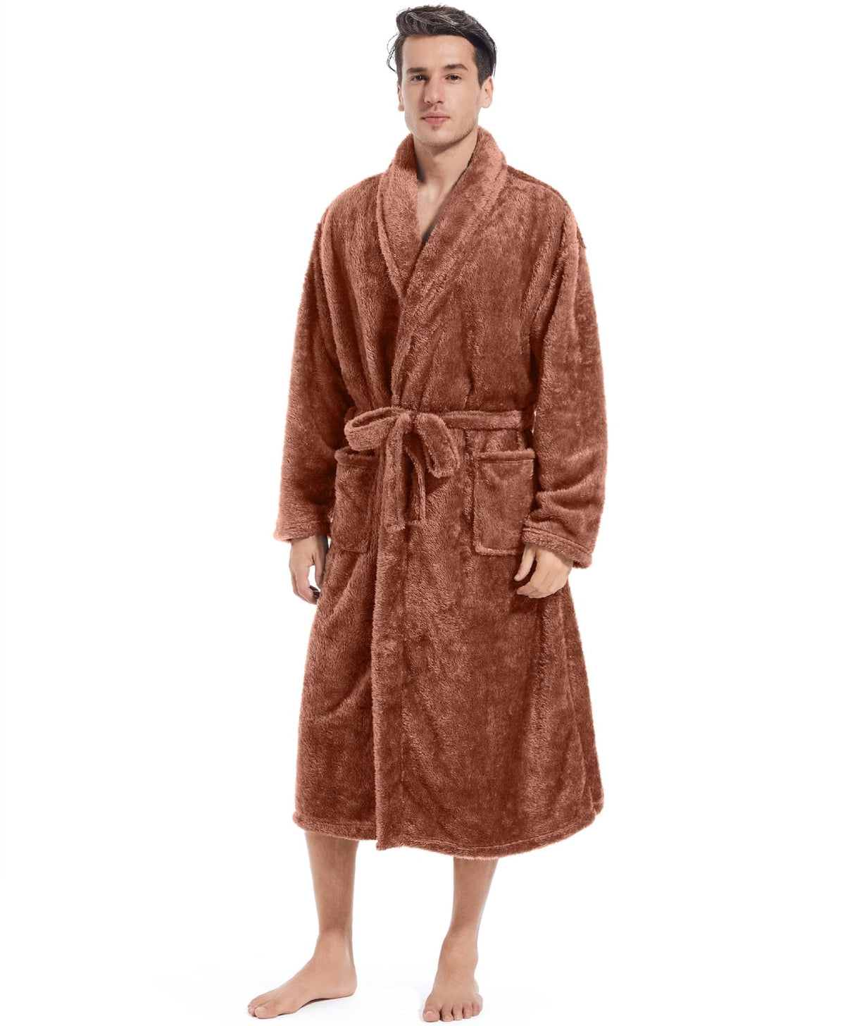 Inner Wish Mens Plush Fleece Robe, Highly Absorbent Cozy Warm Bathrobe Fuzzy Male Spa Long Robe With Pockets