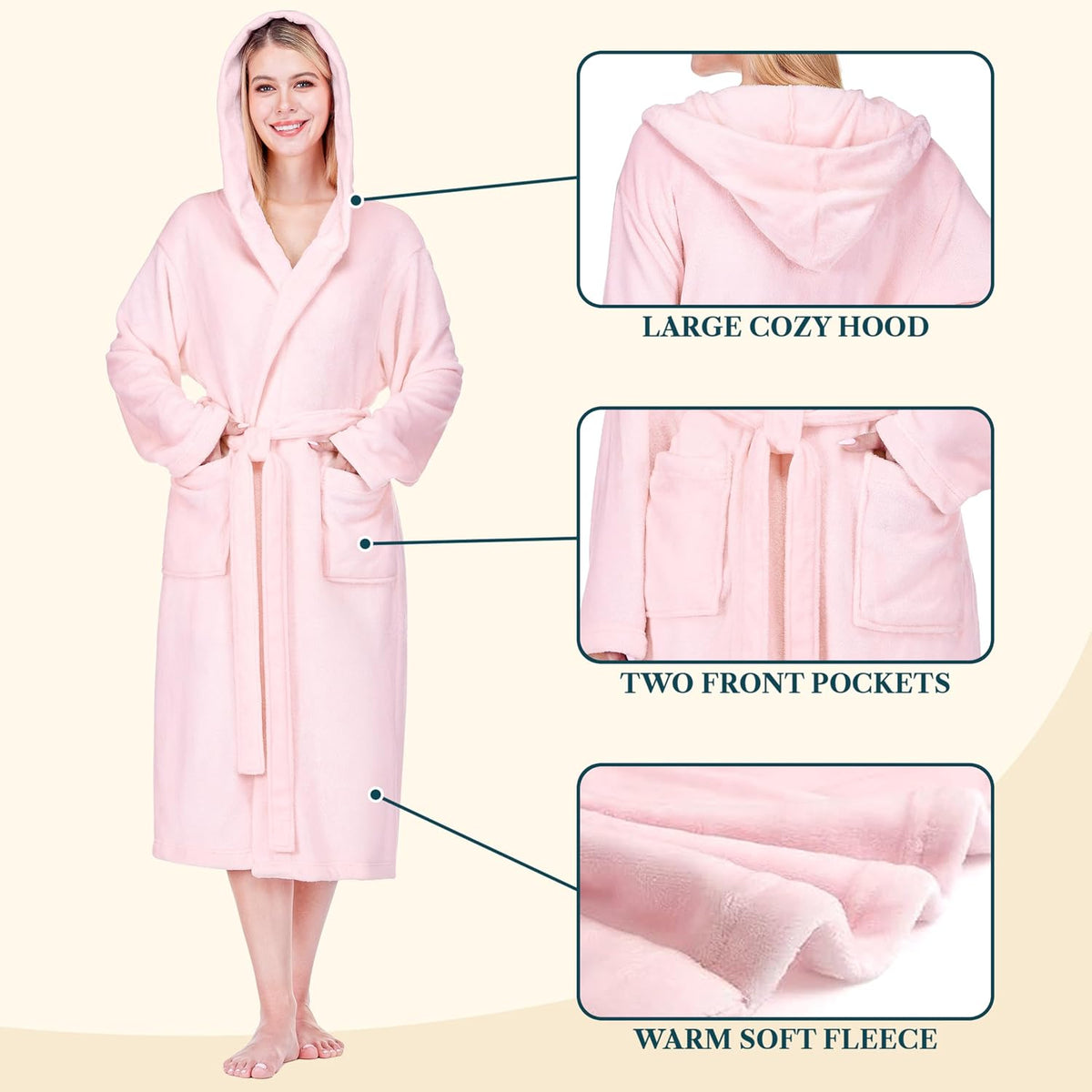 PAVILIA Womens Hooded Fleece Robe, Soft Plush Long Bathrobe with Hood