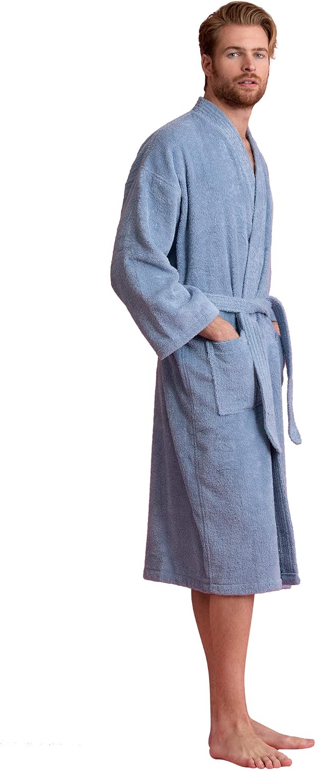 Men's Turkish Terry Kimono Style Bathrobe - 100% Cotton Robe for Men - Comfortable & Absorbent - Soft & Cozy Wear
