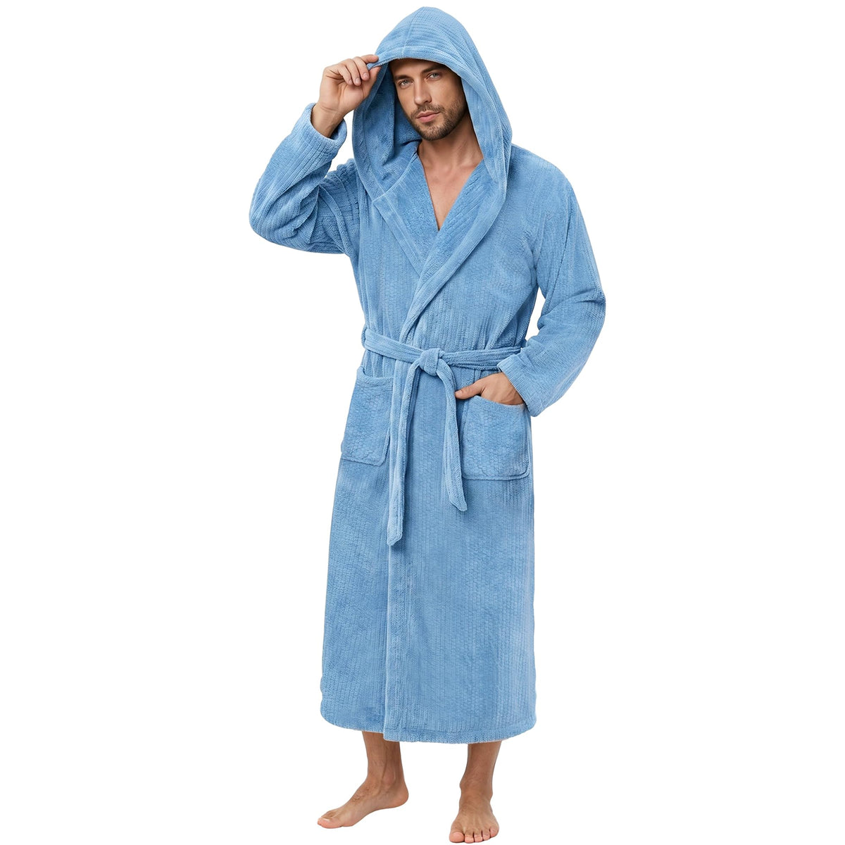 PJGGZ Men's Bathrobes with Hood, Soft Long Towel Robe for Men - Super Absorbent Quick Dry yet Warm