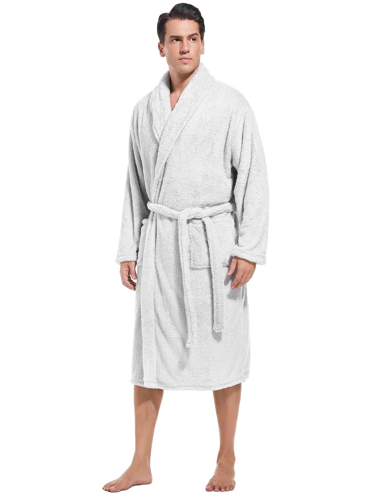 Inner Wish Mens Plush Fleece Robe, Highly Absorbent Cozy Warm Bathrobe Fuzzy Male Spa Long Robe With Pockets