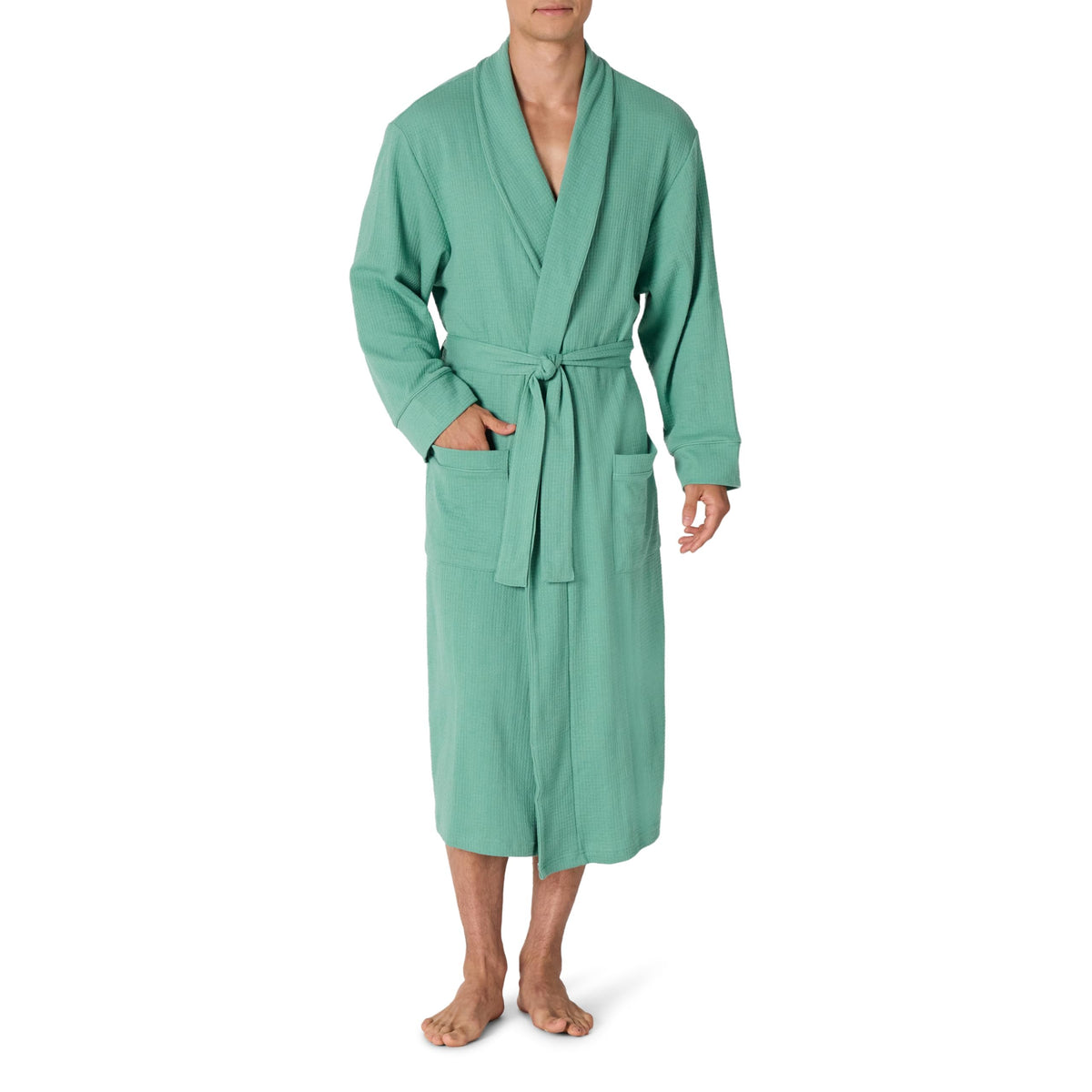 Amazon Essentials Men's Lightweight Cotton Waffle Bath Robe, Mid-Length Loungewear (Available in Big & Tall)