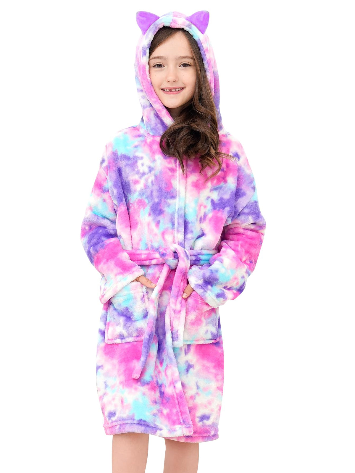 Doctor Unicorn Soft Hooded Rainbow Bathrobe Sleepwear for Girls