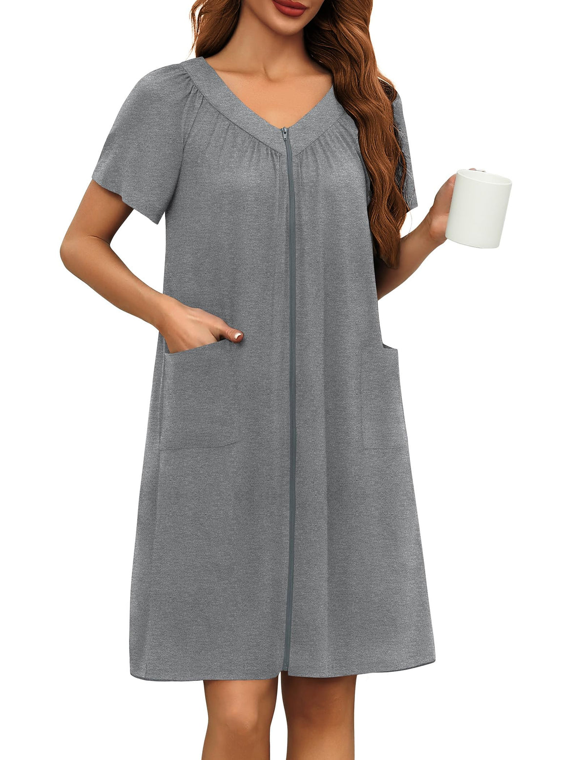 Ekouaer Women's Zipper Front Mumu Duster Robes with Pockets Soft Housecoat