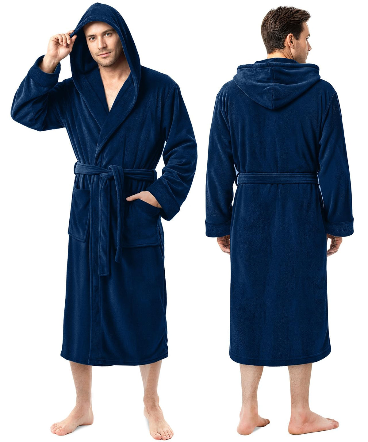 Luxury Ultra Soft Mens Robe with Hood Plush Fleece Long Bathrobe