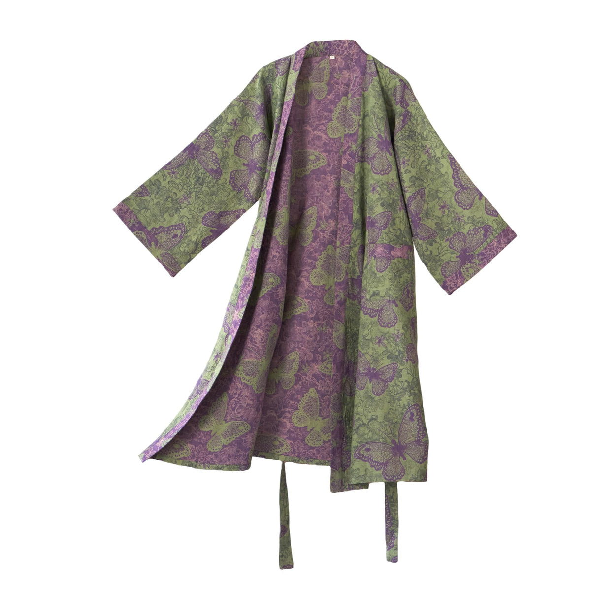 100% Cotton Gauze Ginkgo Leaf Kimono Robe, Long Knit Loose Loungewear Bathrobe Nightgown Ladies Sleepwear for Women