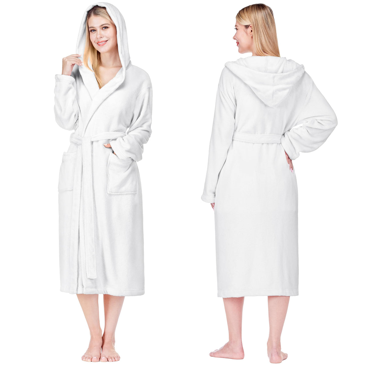 PAVILIA Womens Hooded Fleece Robe, Soft Plush Long Bathrobe with Hood
