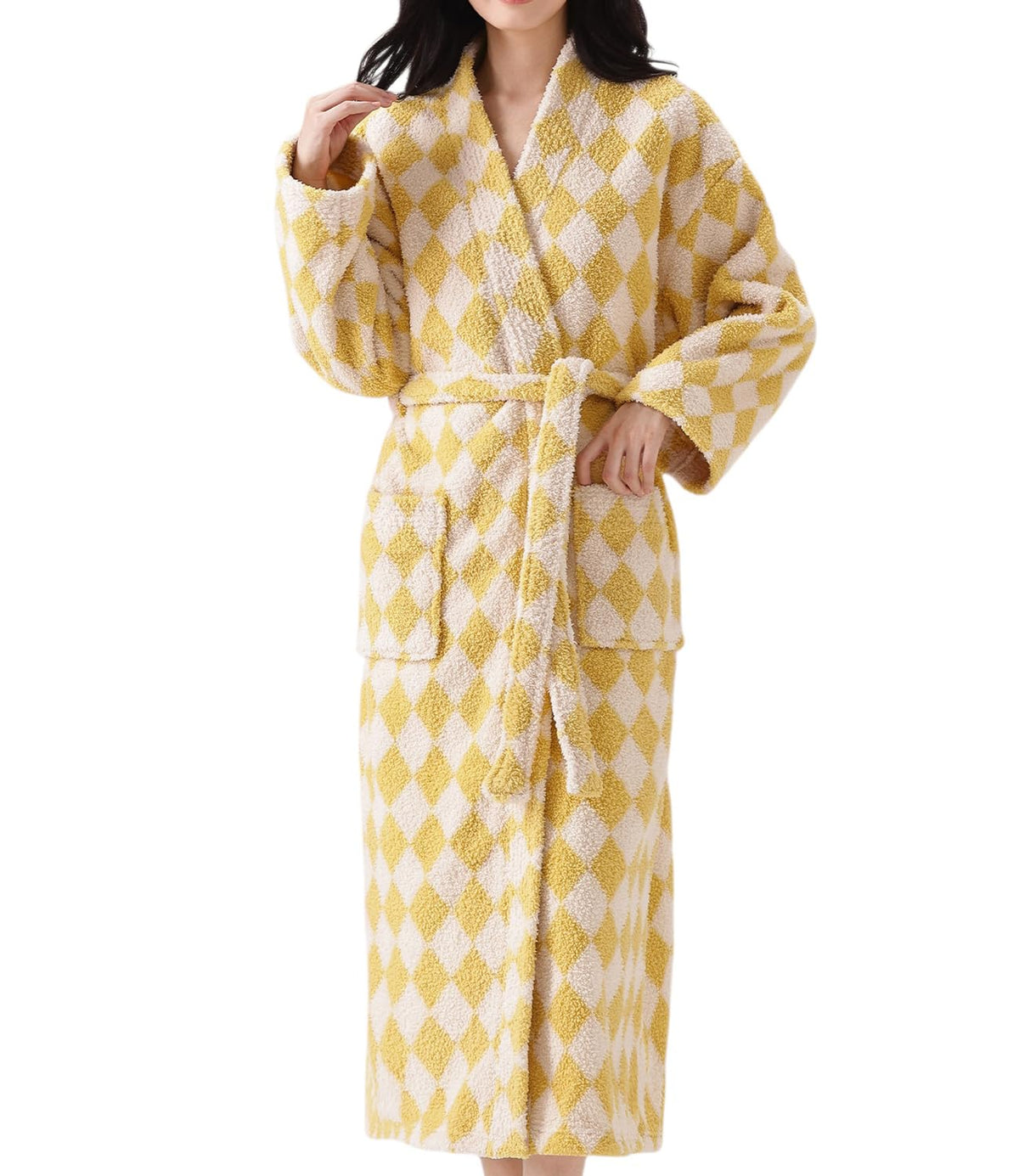 Women's Striped Plush Robe Long Soft Fluffy Bathrobe