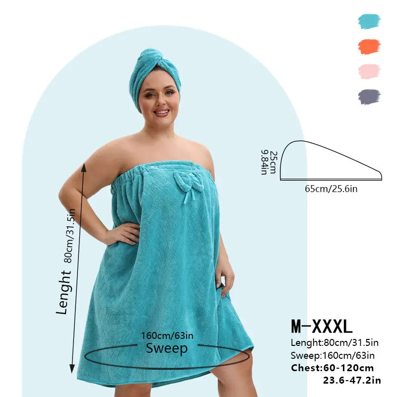 1 Pcs Bathrobe / 2-Piece Bath Skirts Set - 80x210cm & 80x160cm, 350GSM, Oversized Bathing Towel + Ladies' Bath Cap + Adjustable Wearable Skirt, Fits M-XXXXL, Thickened, Ideal for Home, Travel, Sauna & Spa