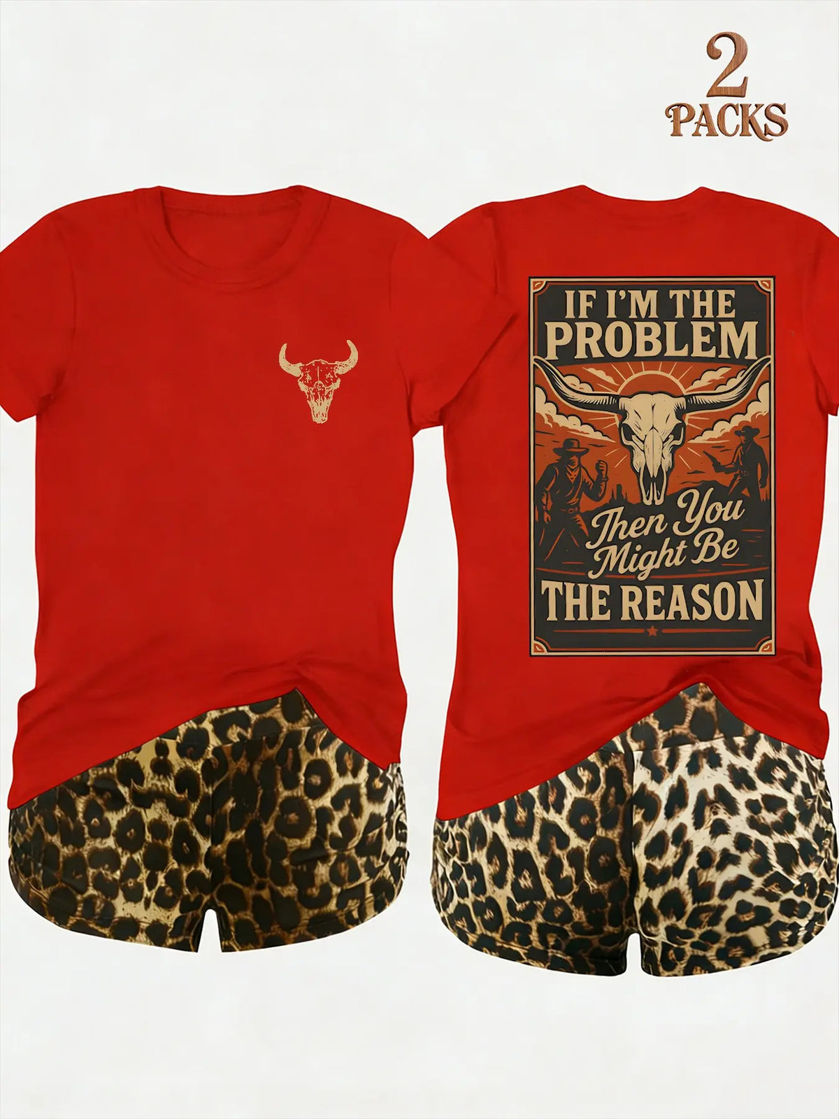 2-Pack Value Set, Matching Short-Sleeve Tees & High-Waisted Leopard Print Shorts, Comfortable Sleepwear for Lazy Days & Cozy Nights, Loungewear Pajama Set