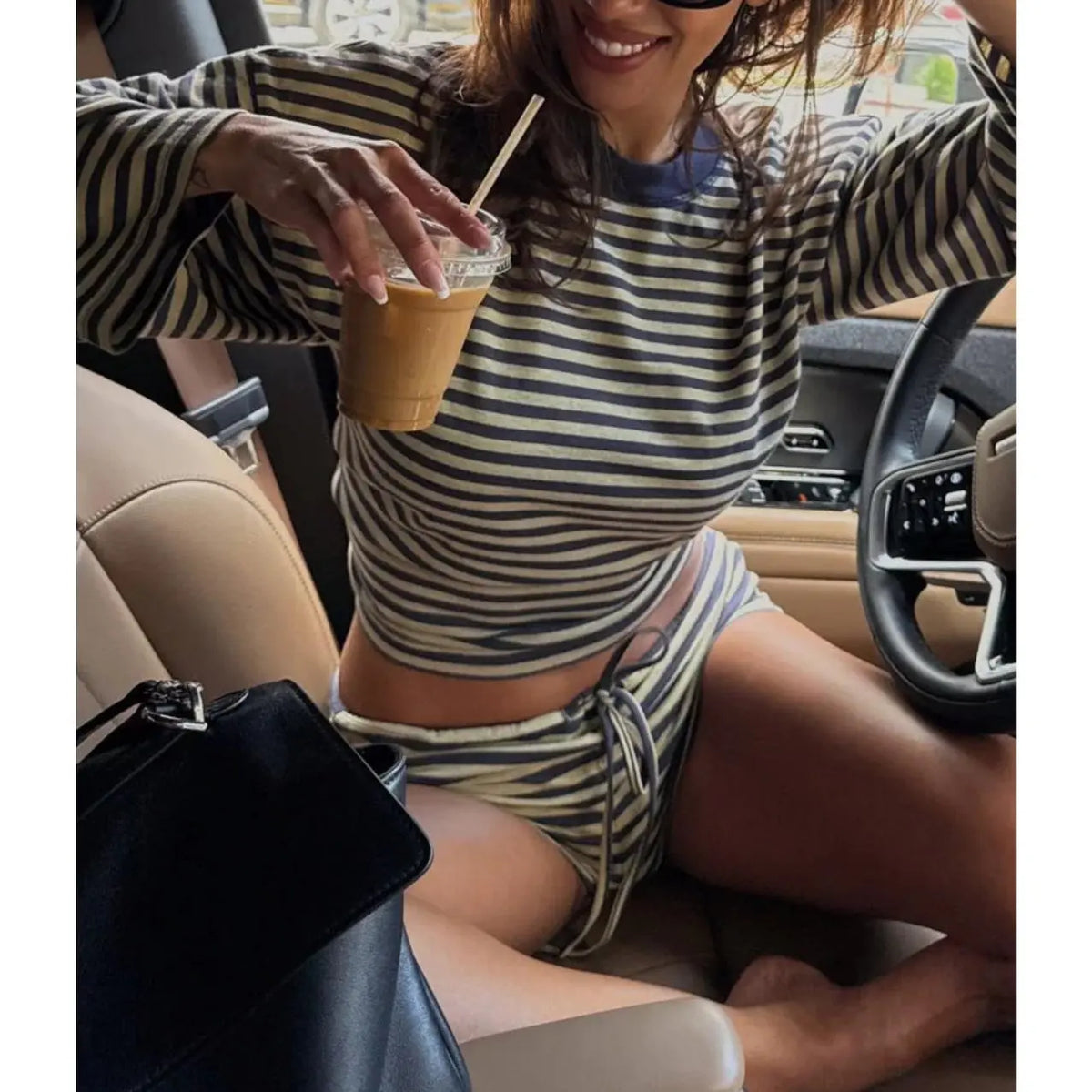 Women's Loungewear Set Soft Polyester Blend Long Sleeve Crop Top And Shorts Comfy Sleepwear
