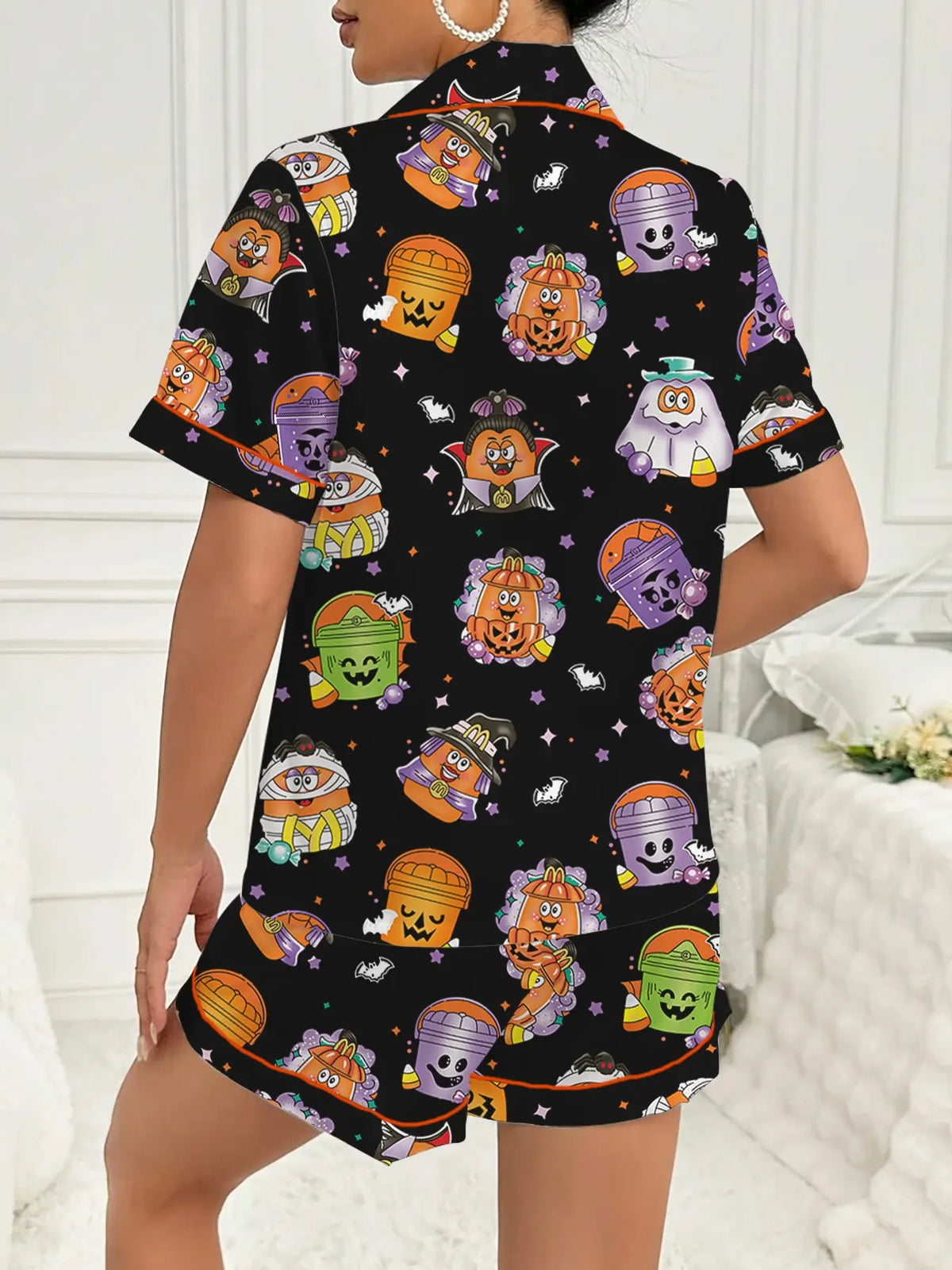 【Halloween】Women's Halloween Print Pajama Set, Printed Pajama Set, Casual Comfy Short Sleeve Top & Shorts Set, Ladies Sleepwear for All Seasons, Party Style Loungewear