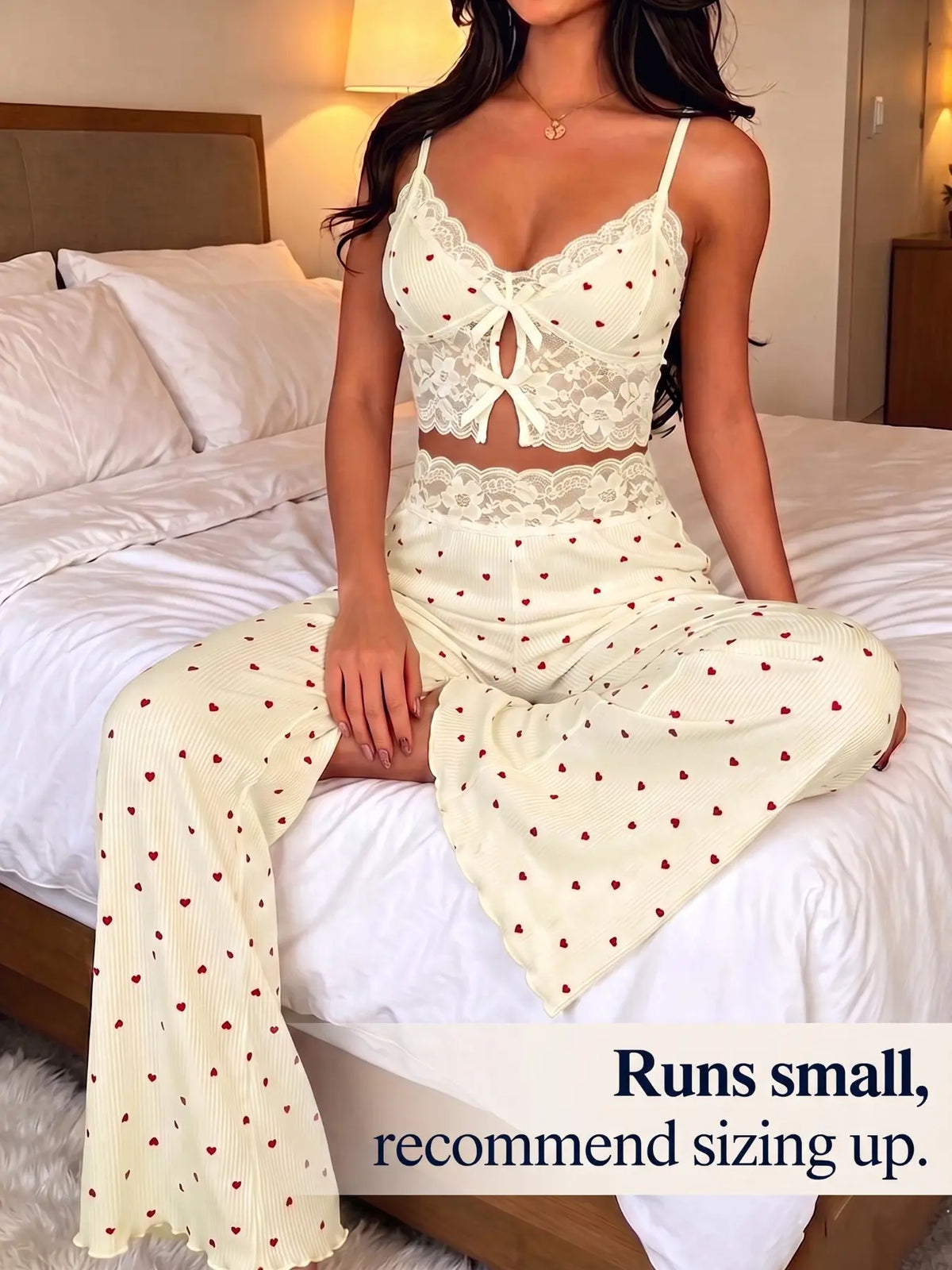 Women's Lace Cami Pajama Set 2 Piece Spaghetti Strap Crop Top Wide Leg Pants Sleepwear Loungewear Pjs Chic Summer Lounge Set