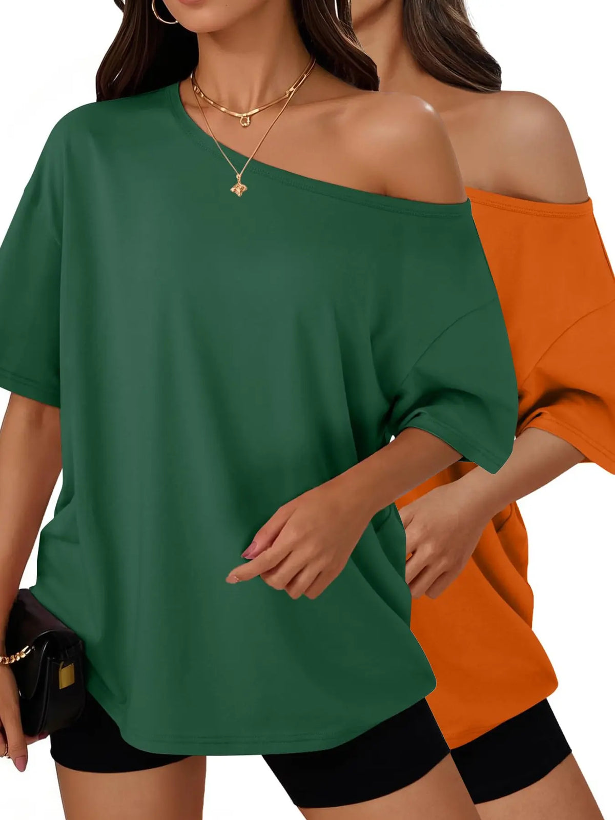 Women's Summer Shoulder-Exposed Sleepwear Set, Loose Fit Short Sleeve T-Shirt, Casual Home Wear, Outdoor Use, Loungewear, 1 Piece, Loose Lounge Clothes
