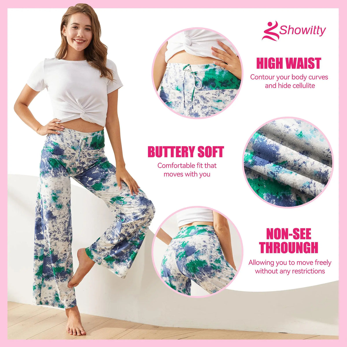 SHOWITTY Women's Plus Size 3-Pack Comfy Wide Leg Pajama Pants - Soft 4-Way Stretch High Waist Nightwear for Yoga, Loose Loungewear, Plussize