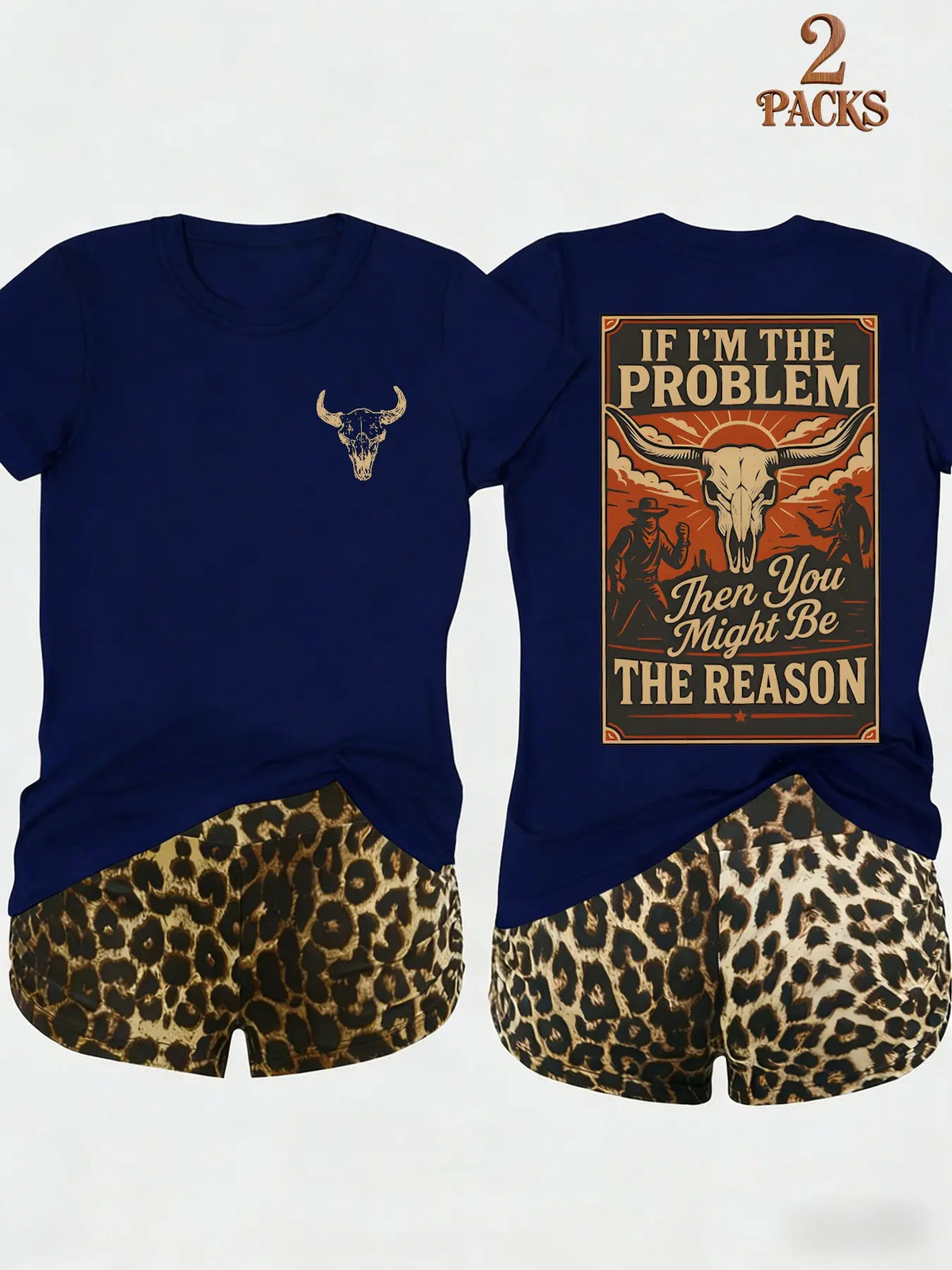 2-Pack Value Set, Matching Short-Sleeve Tees & High-Waisted Leopard Print Shorts, Comfortable Sleepwear for Lazy Days & Cozy Nights, Loungewear Pajama Set