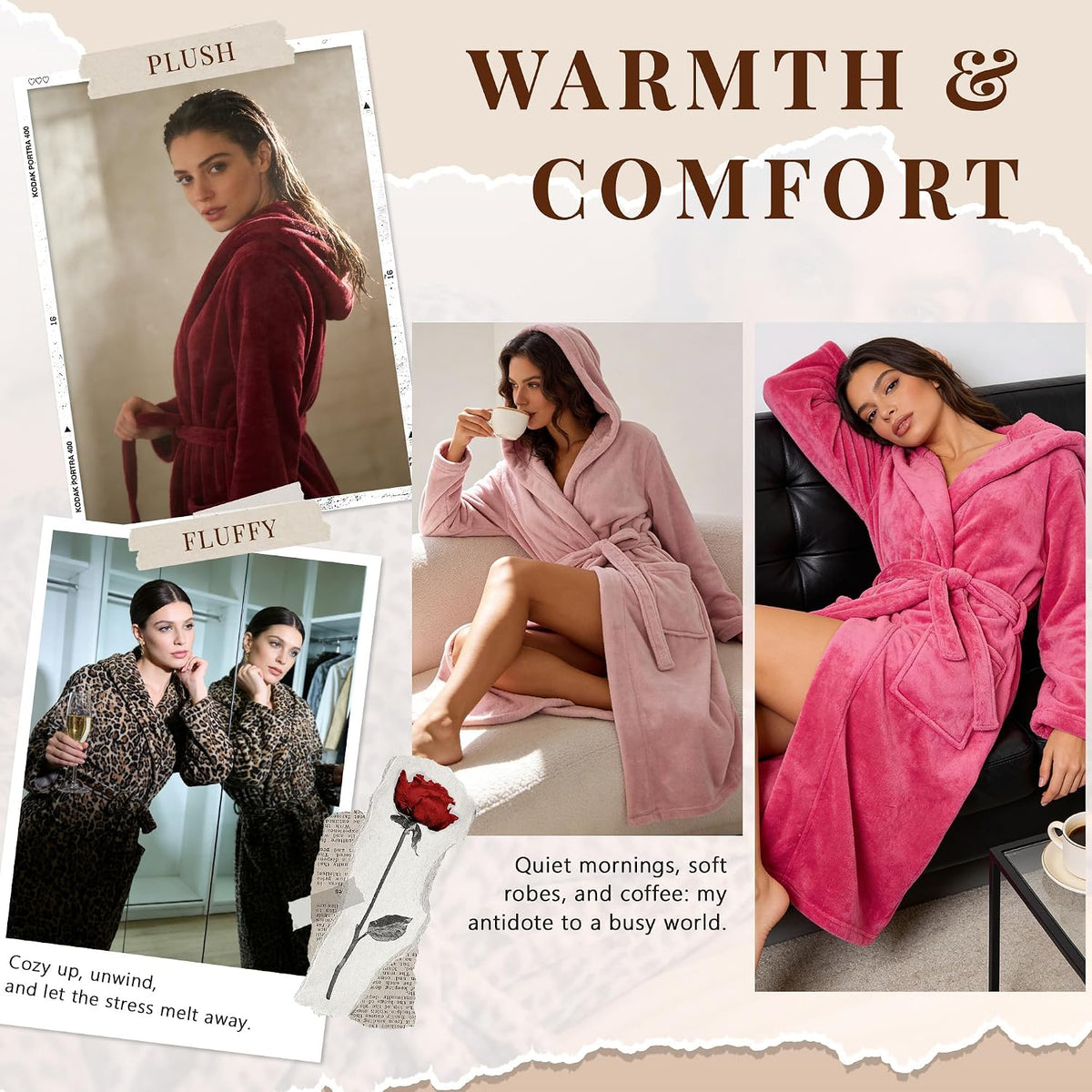 HEARTNICE Womens Hooded Fleece Robe, Soft Bathrobe for Womens, Cute Long House Coat