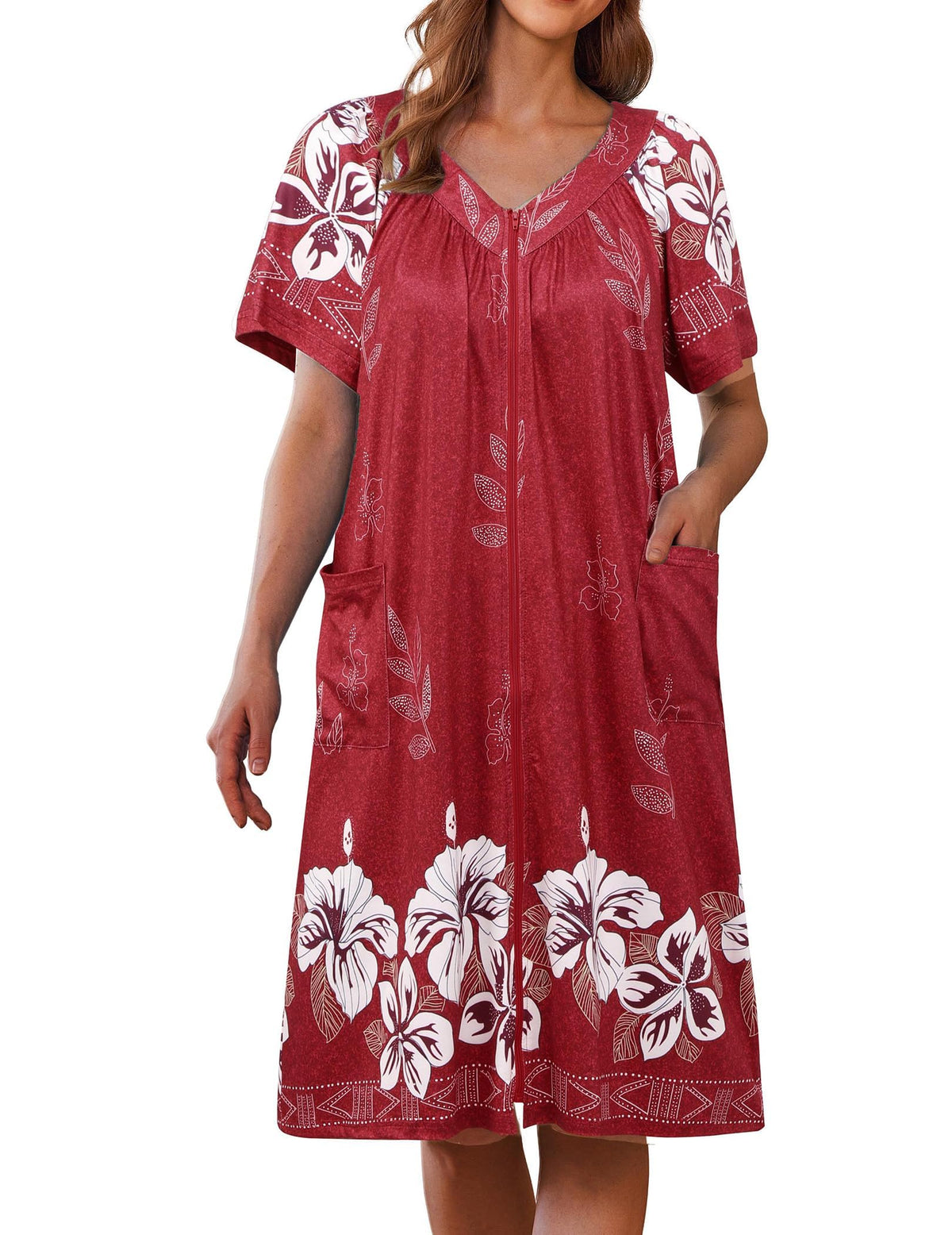 Ekouaer Women's Zipper Front Mumu Duster Robes with Pockets Soft Housecoat