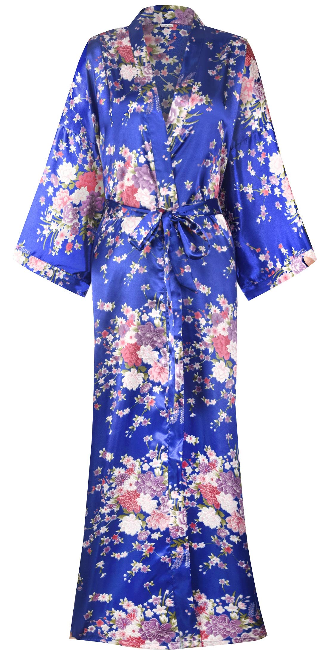 Women's Long Kimono Robes Silky Floral Bathrobe with Blossoms Printed Bridesmaid Wedding Nightgown