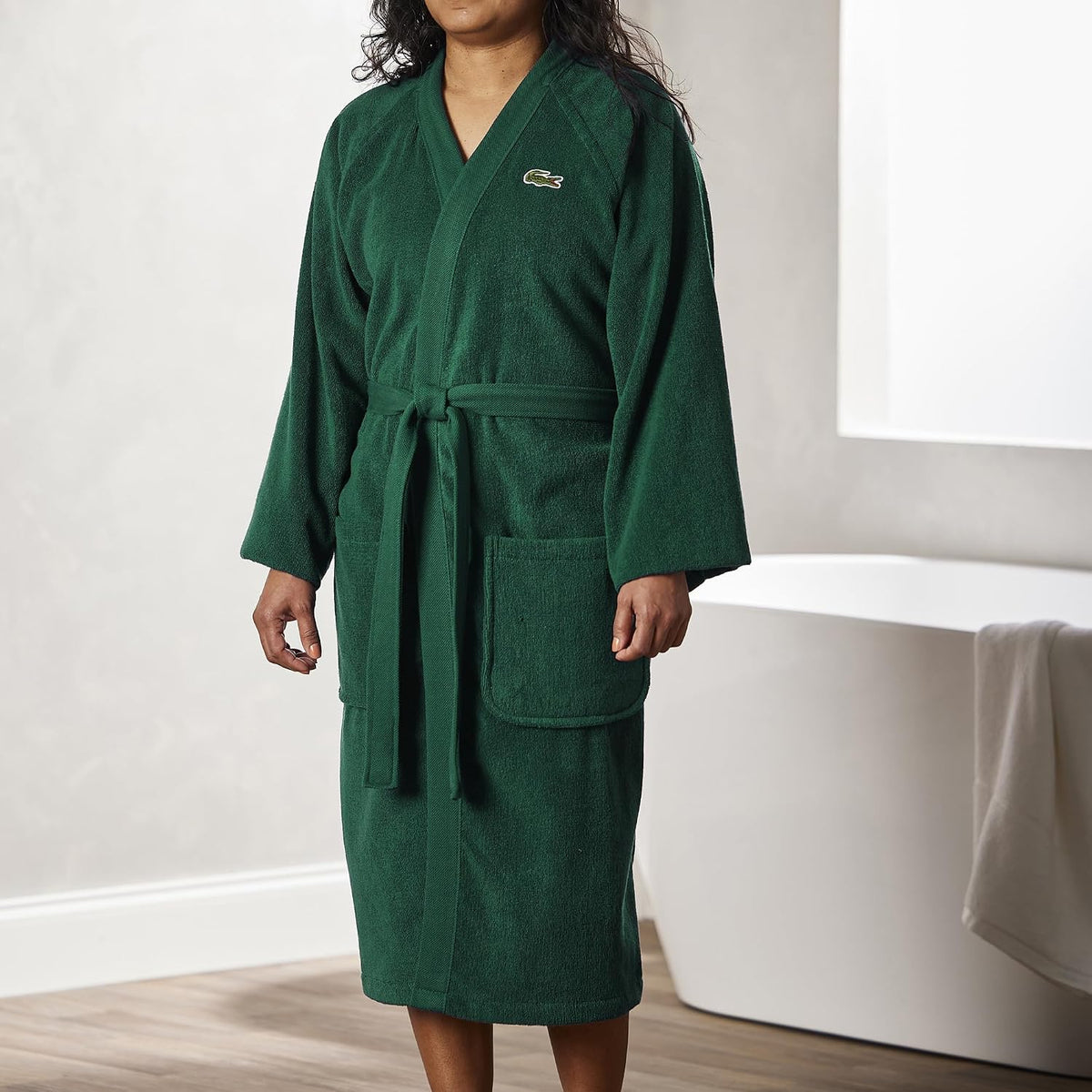 Lacoste Classic Pique Cotton Terry Bath Robe, Unisex, One Size,