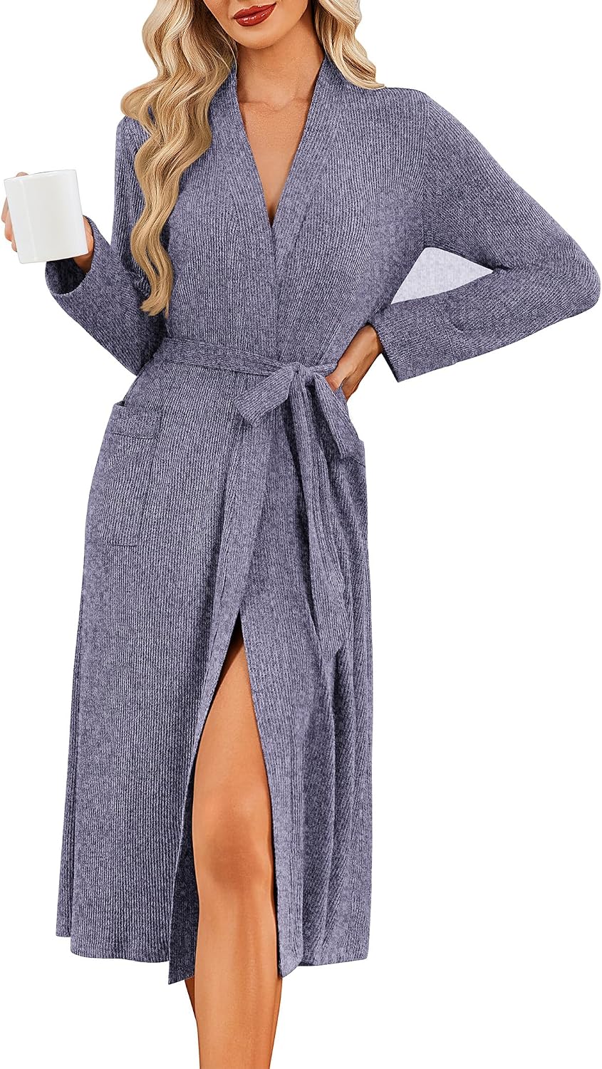 Ekouaer Robe for Women Long Knit Kimono Bathrobe Soft Lightweight Sleepwear