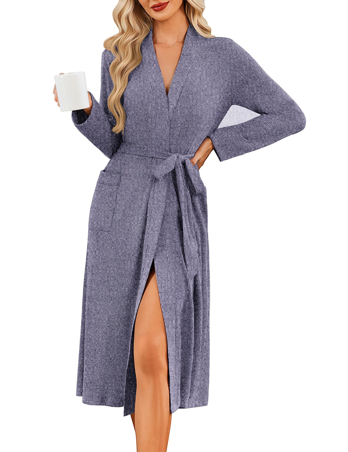 Ekouaer Robe for Women Long Knit Kimono Bathrobe Soft Lightweight Sleepwear
