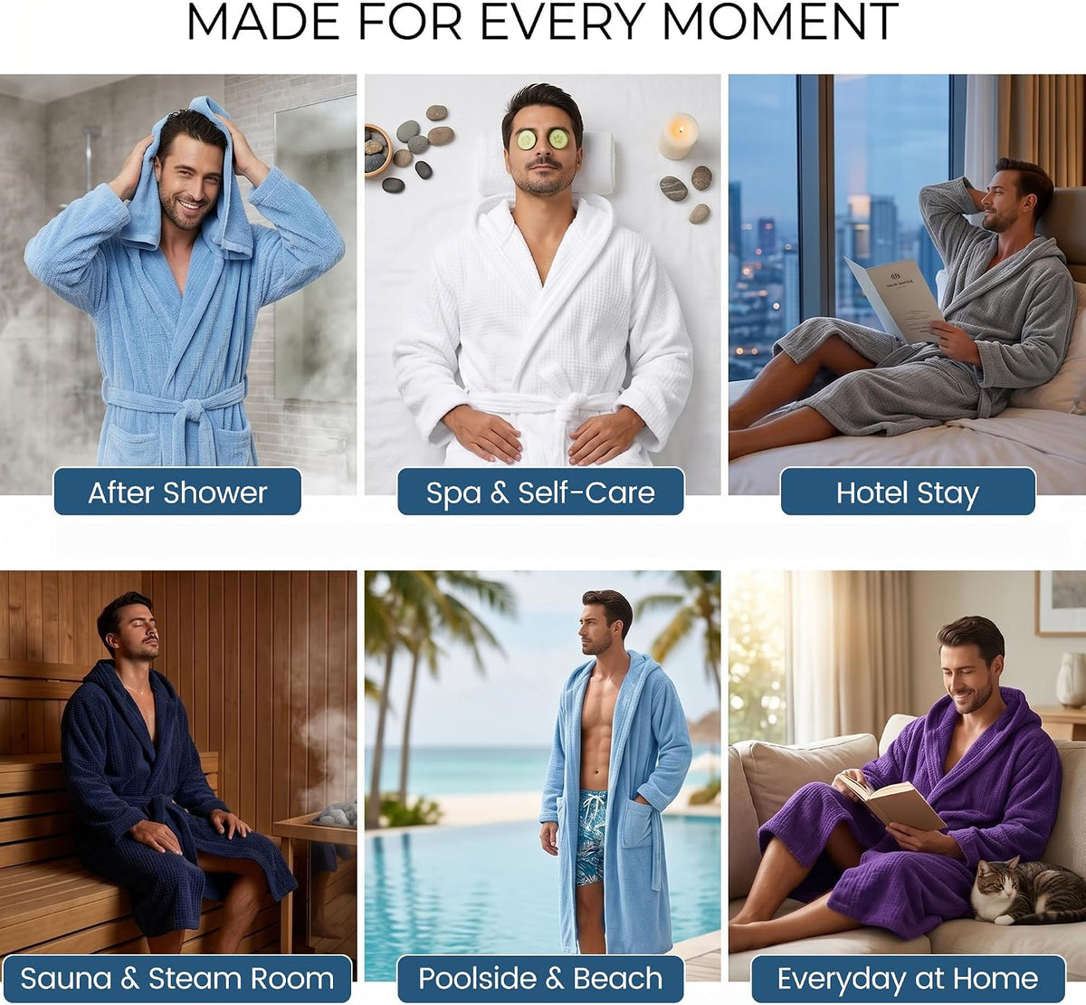 PJGGZ Men's Bathrobes with Hood, Soft Long Towel Robe for Men - Super Absorbent Quick Dry yet Warm