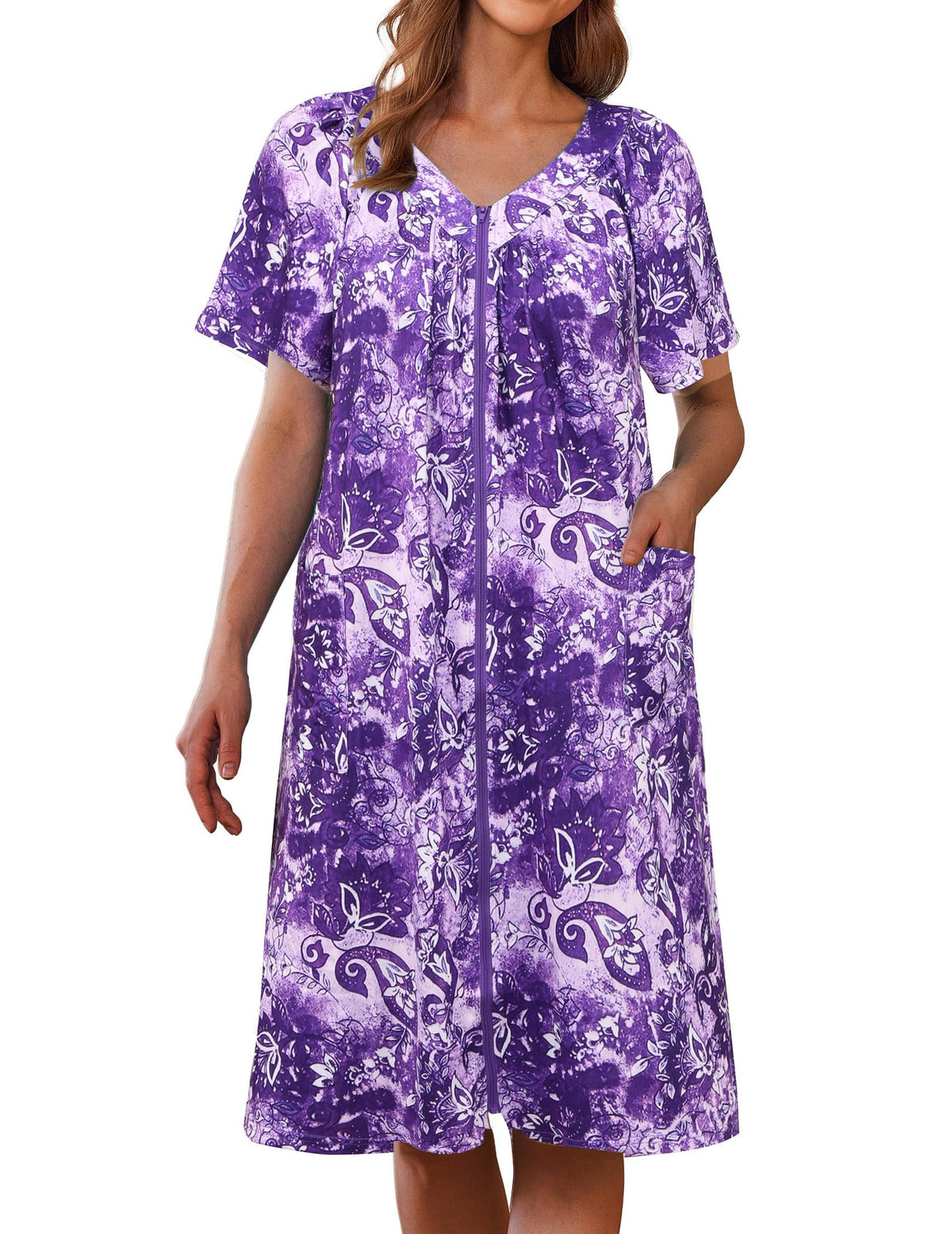 Ekouaer Women's Zipper Front Mumu Duster Robes with Pockets Soft Housecoat